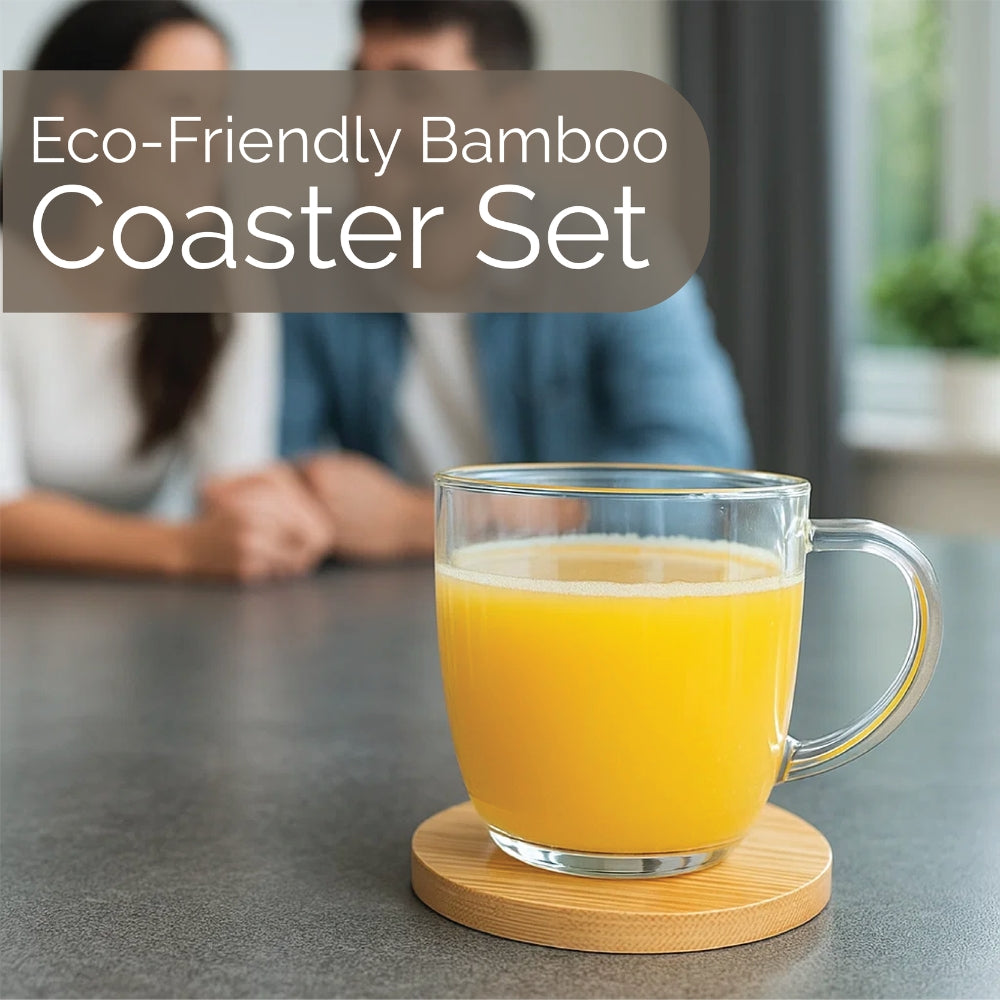 Premium Bamboo Coasters for Drinks – 4 Piece Set, Round or Square Styles