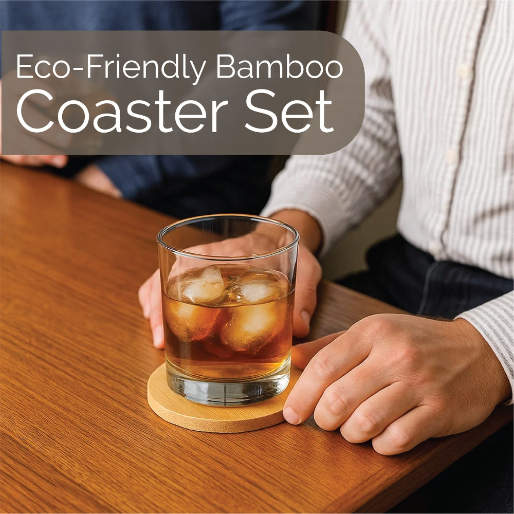 Premium Bamboo Coasters for Drinks – 4 Piece Set, Round or Square Styles