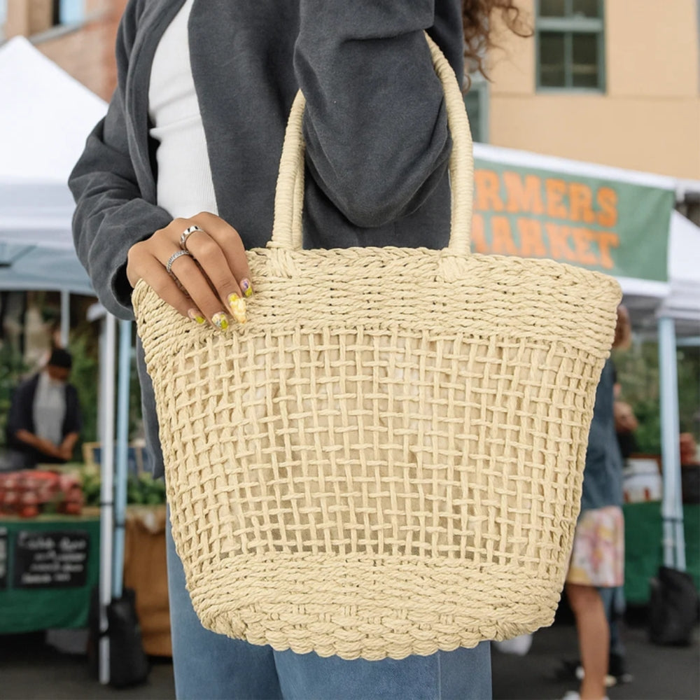 ZY-018 - Straw Tote Bag | Natural Paper Straw with Polyester Lining – Rustic Design