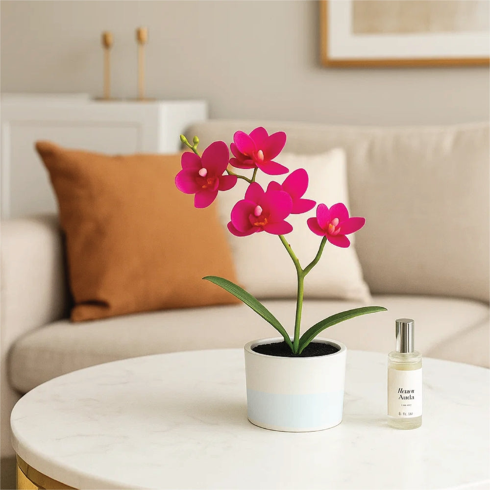 Artificial Plant Orchid in Pot with 30ml Aroma Spray – 2 Colours