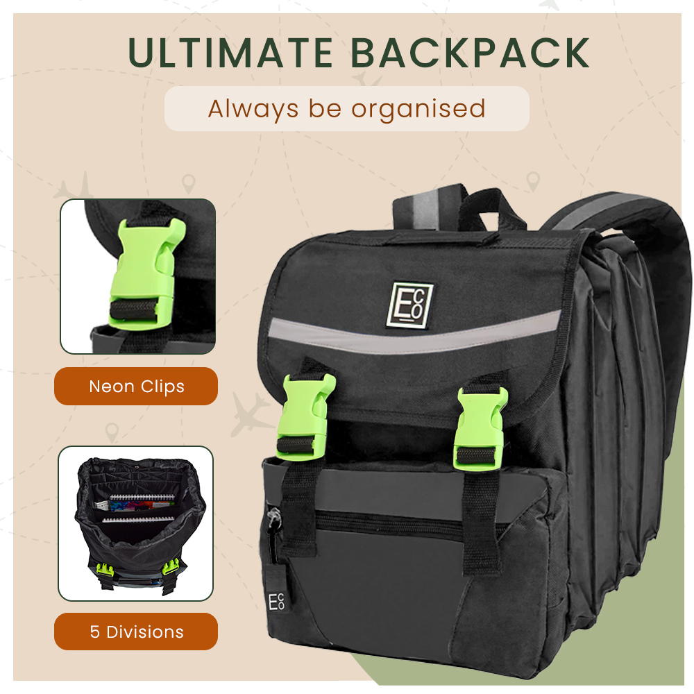 5-Division Back To School Backpack Black - Main Image