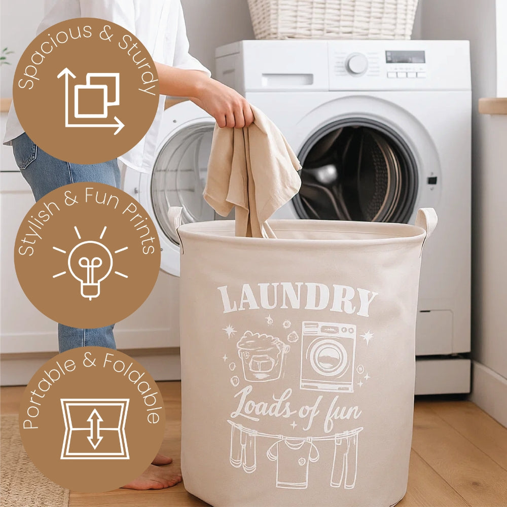 Cotton Laundry Basket – Fabric Bag with Fun Printed Designs, 3 Colours