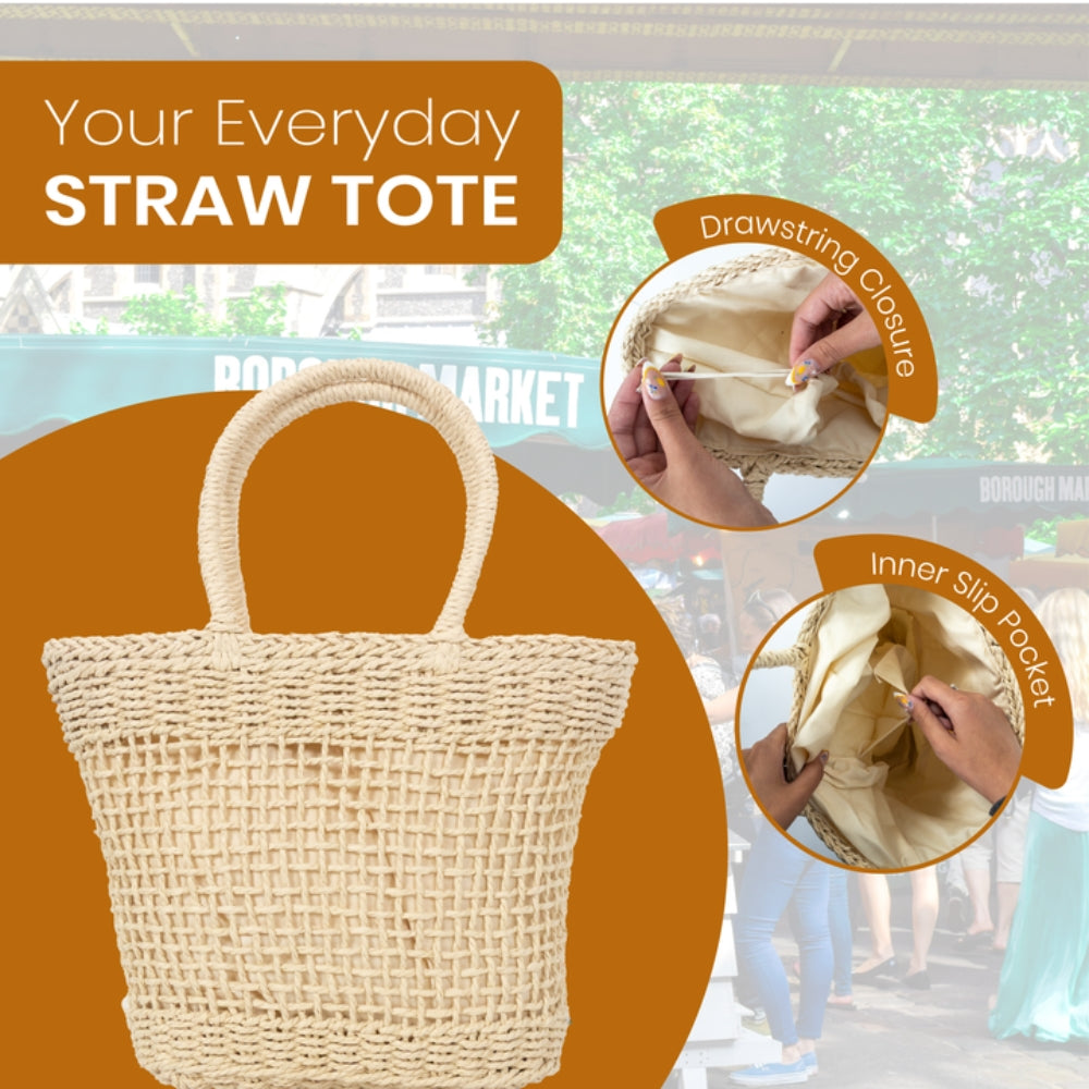 ZY-018 - Straw Tote Bag | Natural Paper Straw with Polyester Lining – Rustic Design