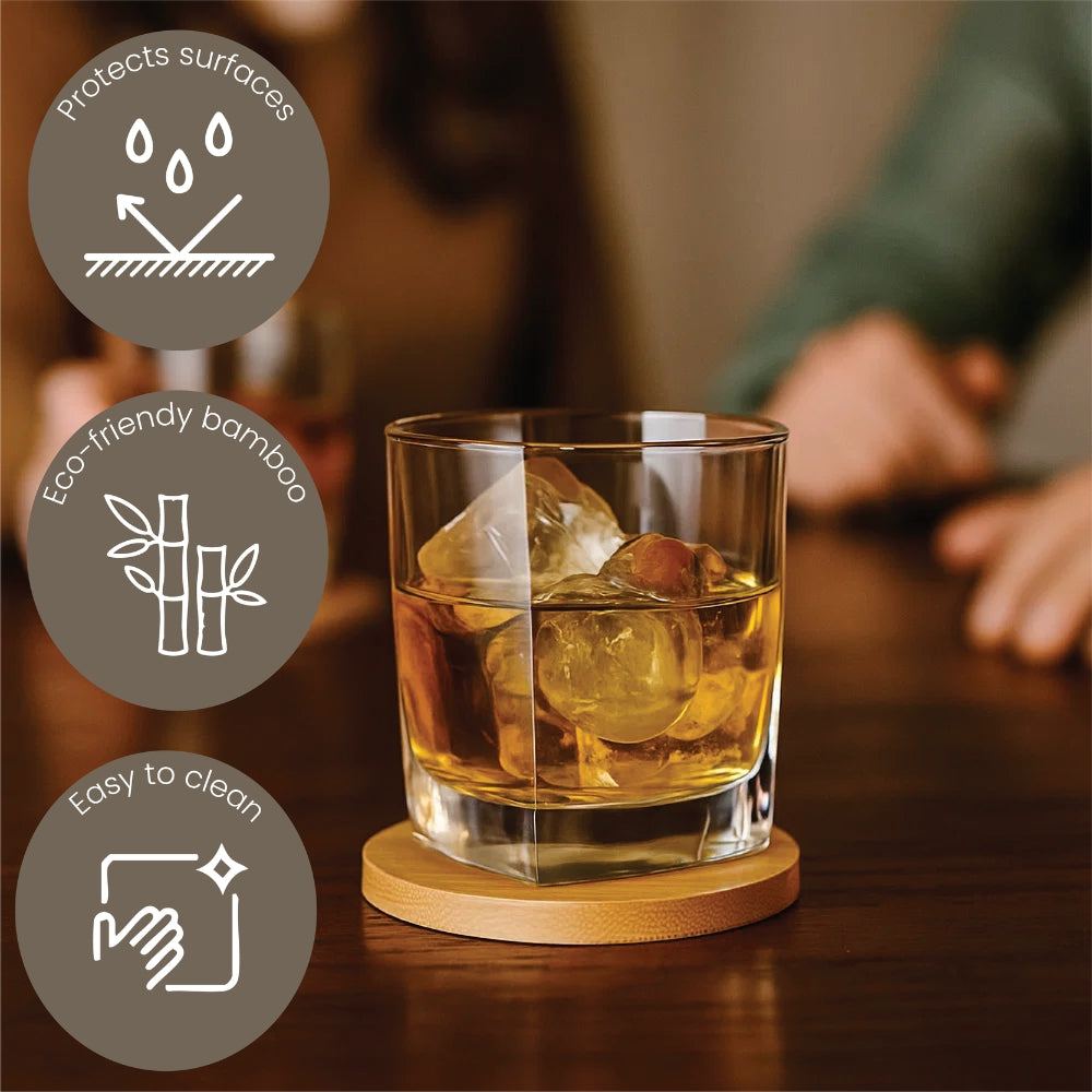 Premium Bamboo Coasters for Drinks – 4 Piece Set, Round or Square Styles
