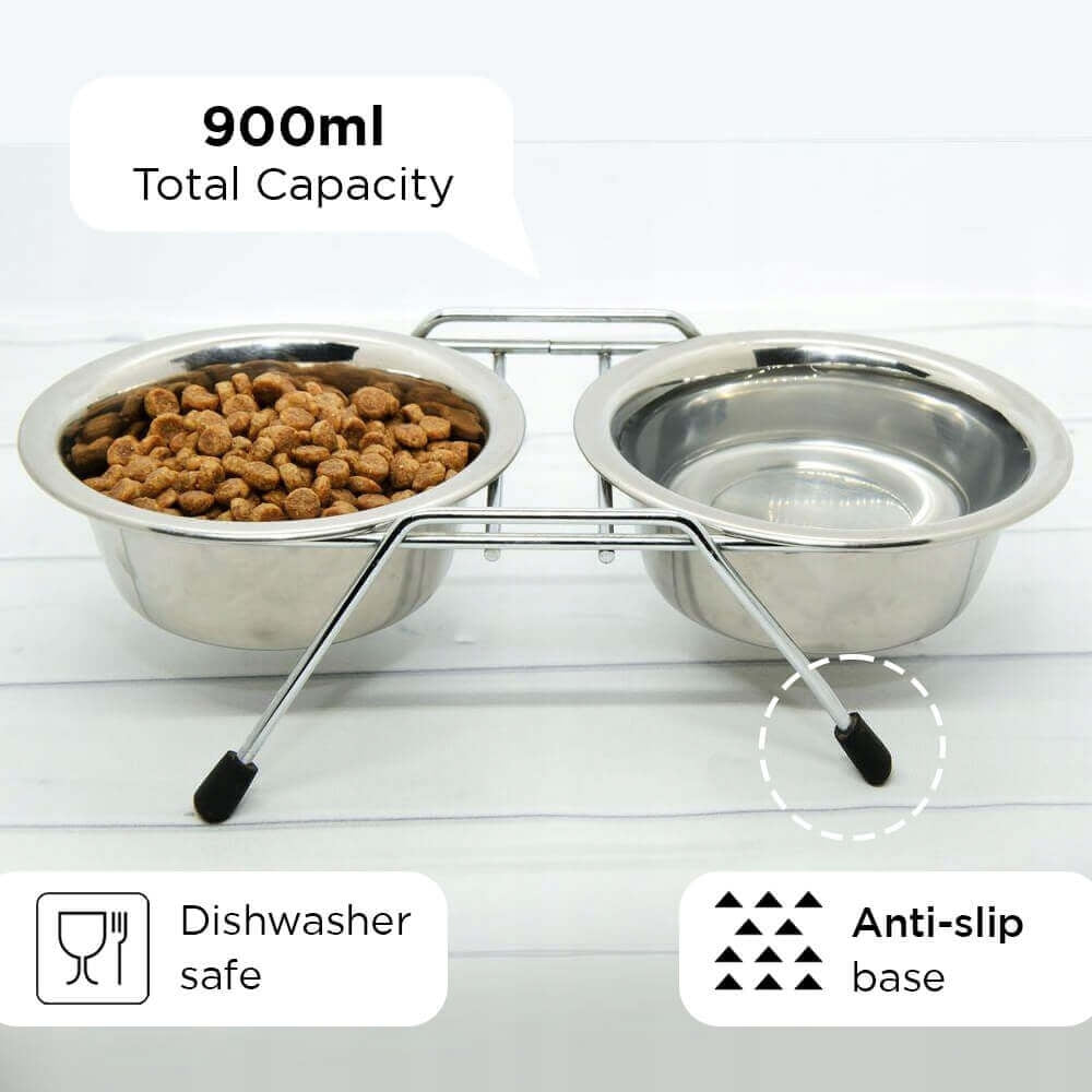 Pet Bowls on Stand - Set of 3 Pieces - Stainless Steel