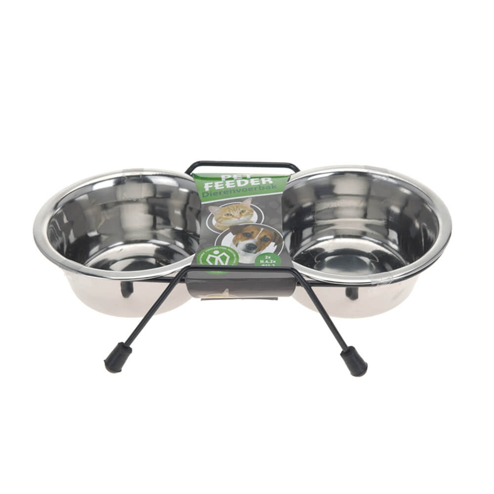 Pet Bowls on Stand - Set of 3 Pieces - Stainless Steel