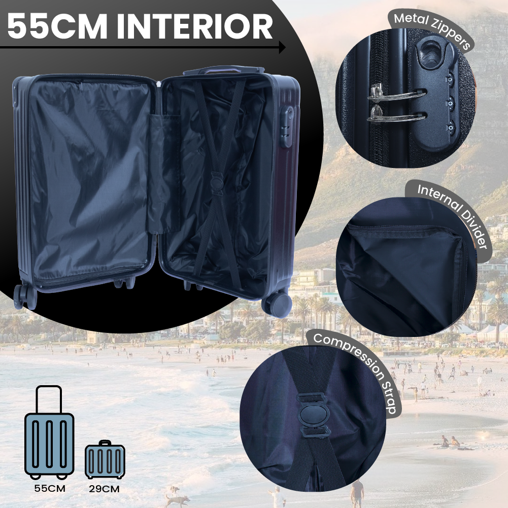 Dubai Hard Shell Carry-On Suitcase with Cosmetic Case - Jet Black