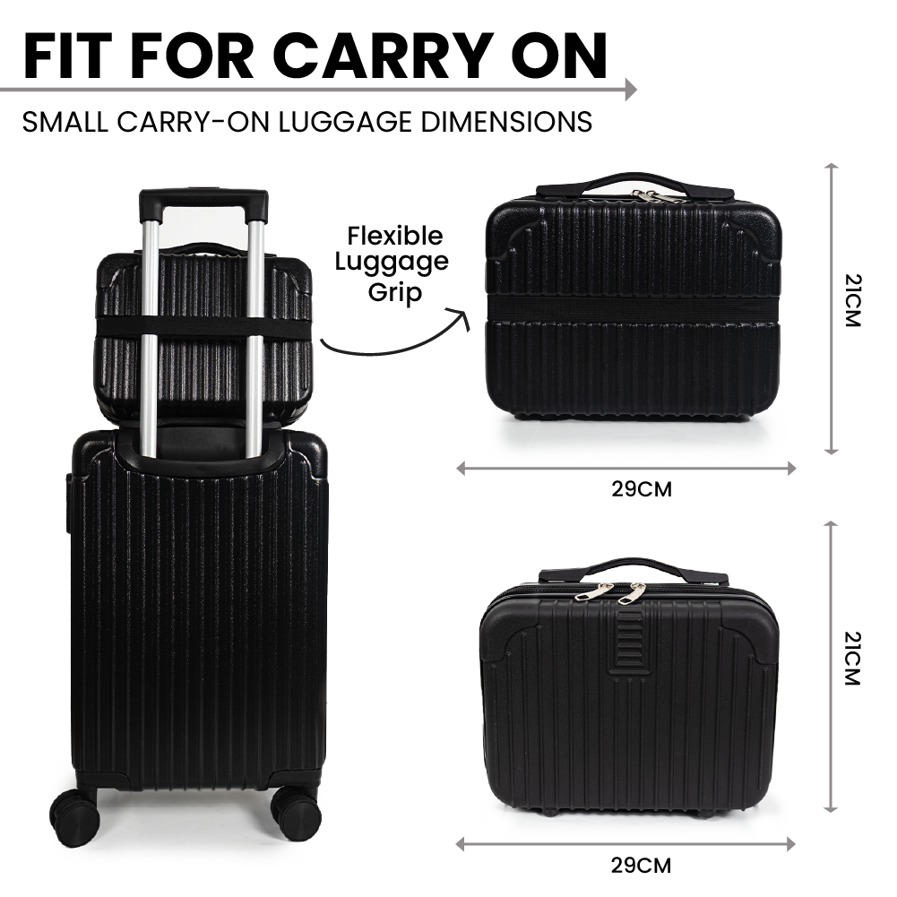 Dubai Hard Shell Carry-On Suitcase with Cosmetic Case - Jet Black