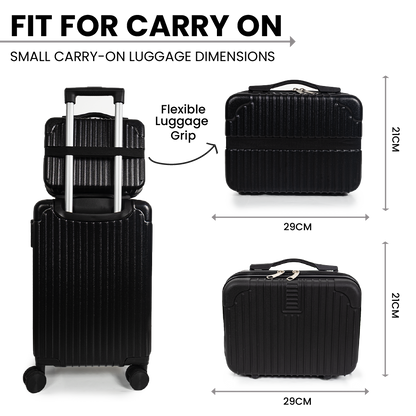Dubai Hard Shell Carry-On Suitcase with Cosmetic Case - Jet Black