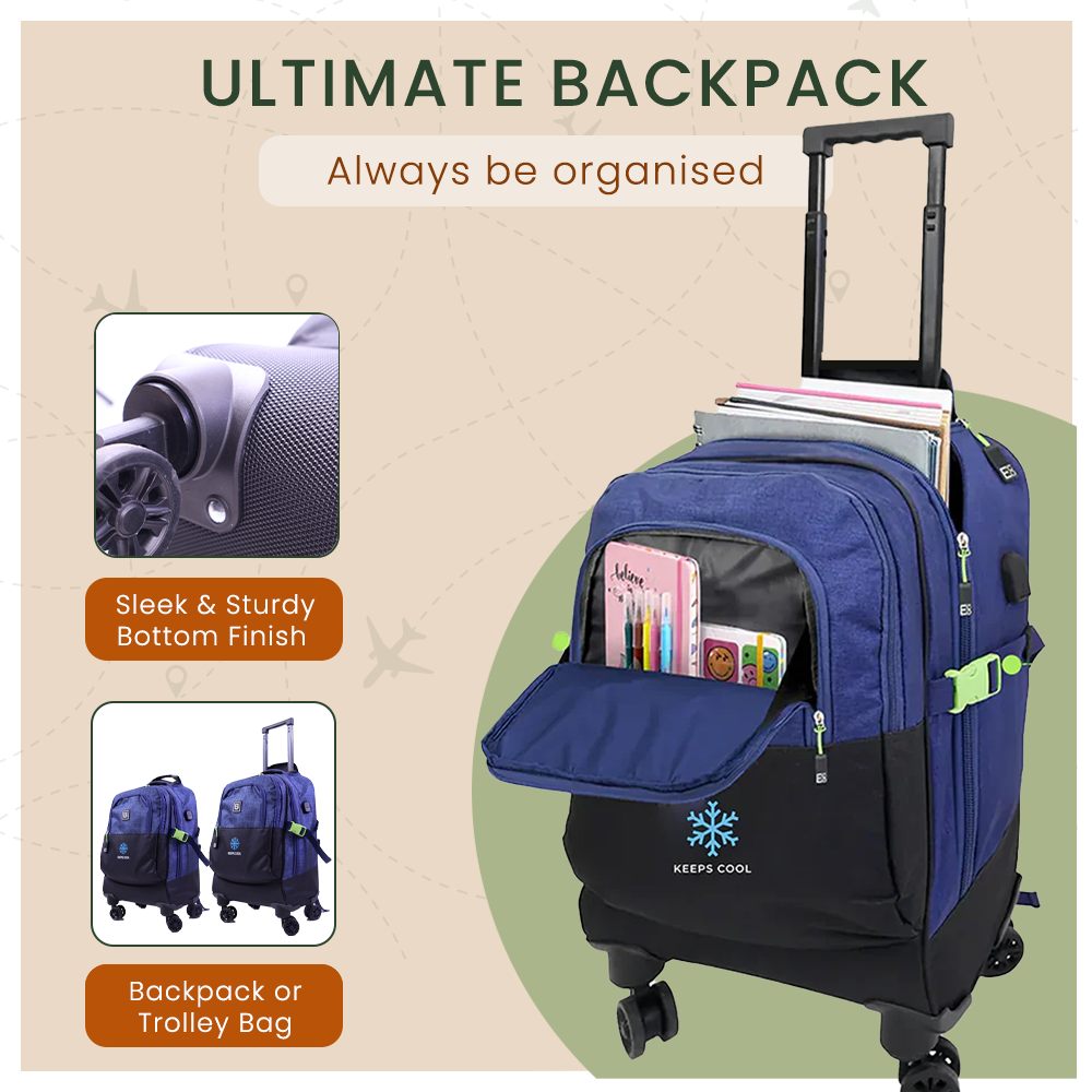 Spinner Trolley Backpack with Coolerbag Compart and USB Port