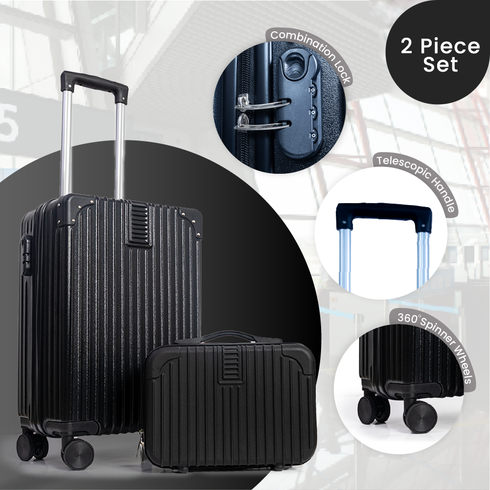 Dubai Hard Shell Carry-On Suitcase with Cosmetic Case - Jet Black