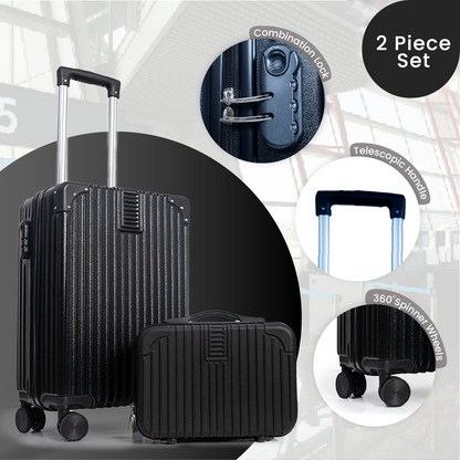 Dubai Hard Shell Carry-On Suitcase with Cosmetic Case - Jet Black