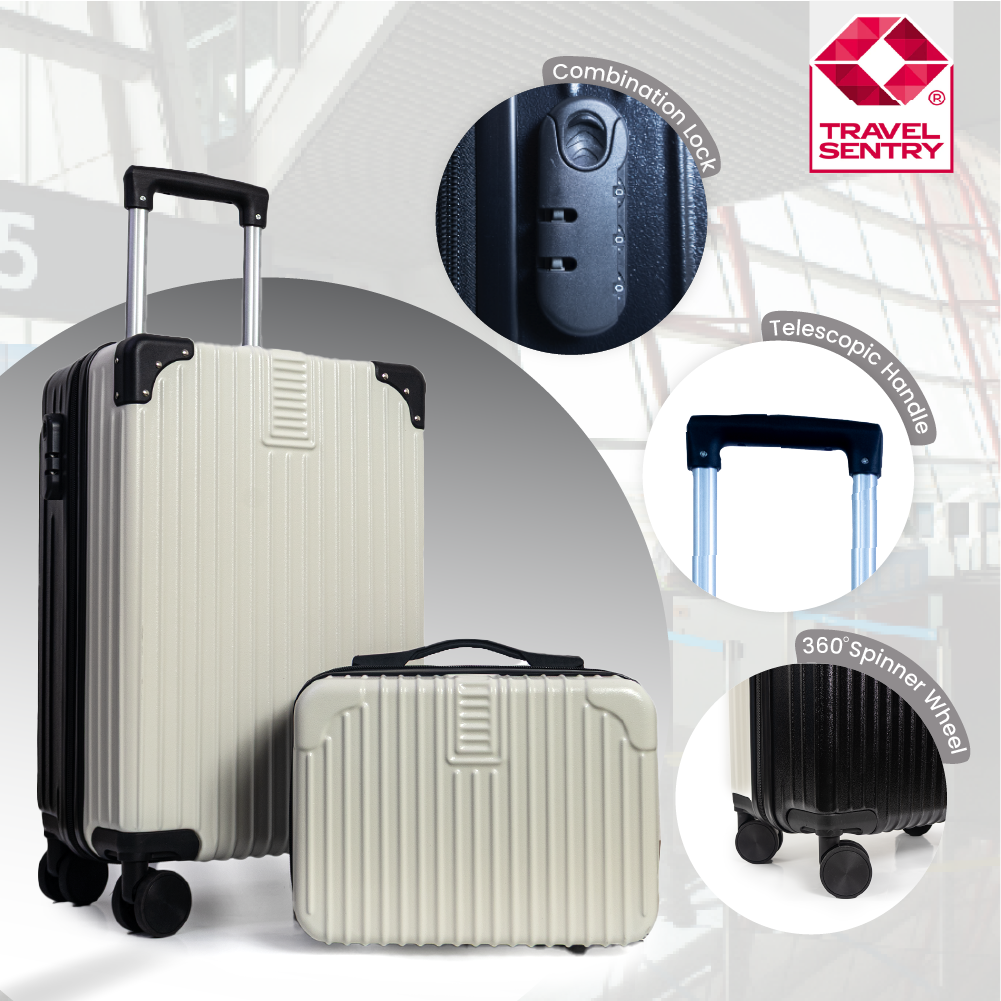 Dubai Hard Shell Carry-On Suitcase with Cosmetic Case - Black & White