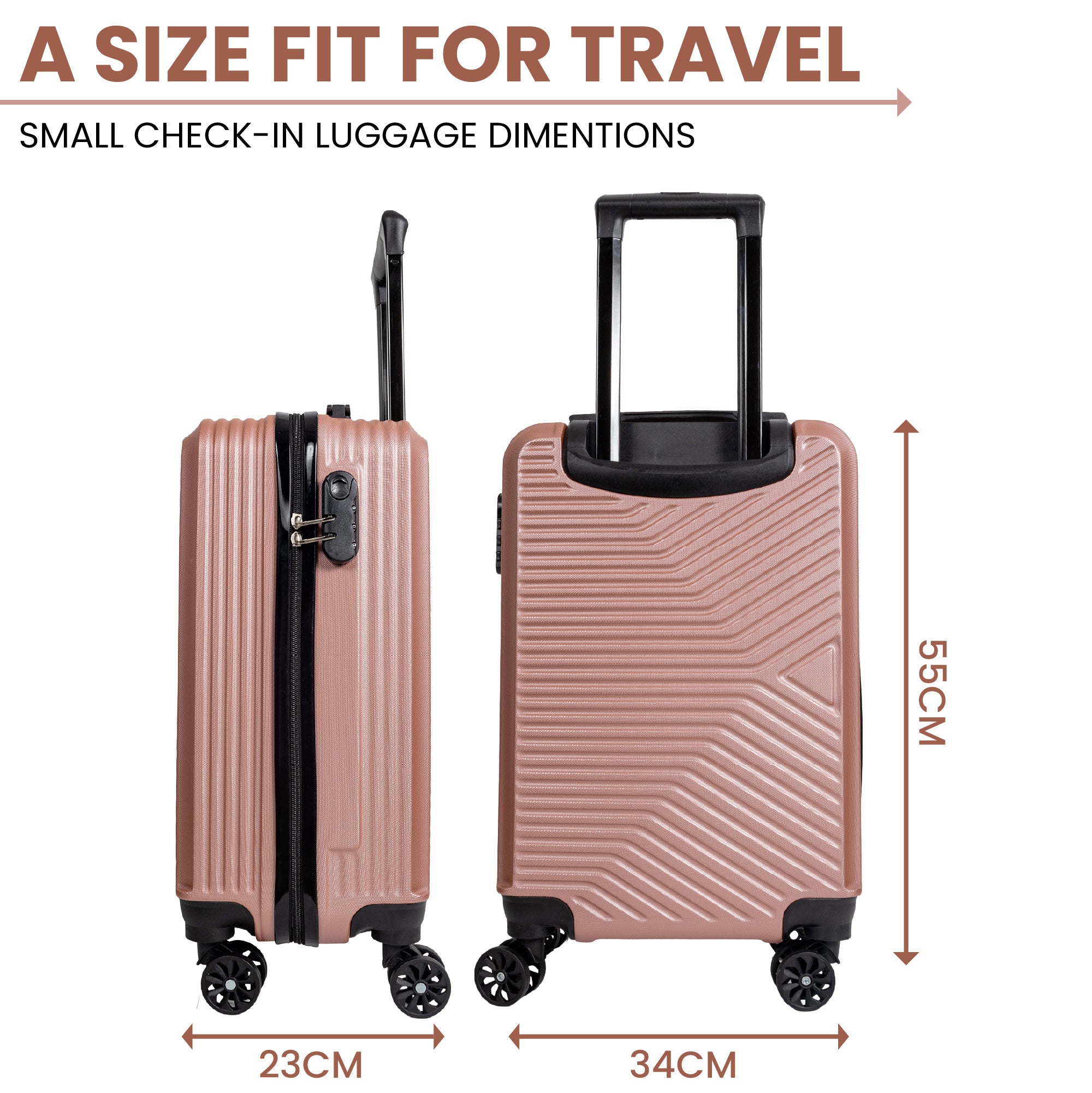 Miami Hard Shell Carry-On Suitcase with 360 Spinner Wheels – Rose Gold