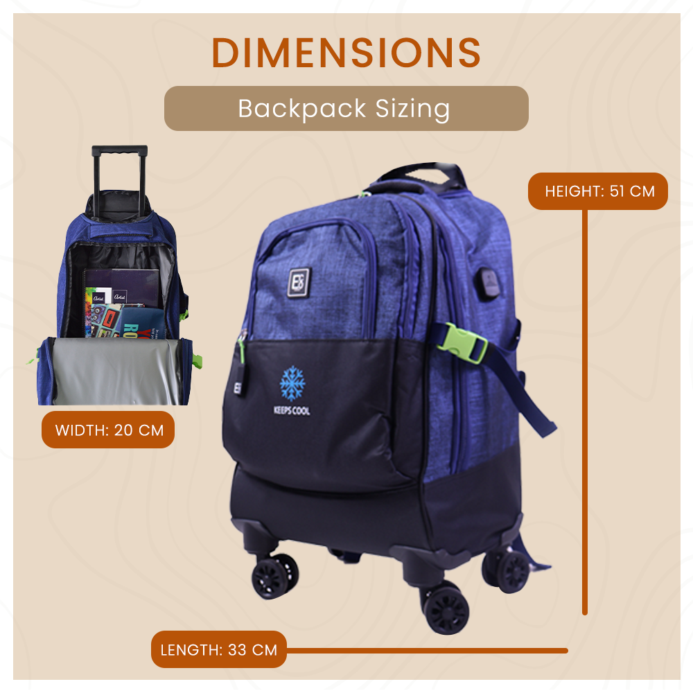 Spinner Trolley Backpack with Coolerbag Compart and USB Port