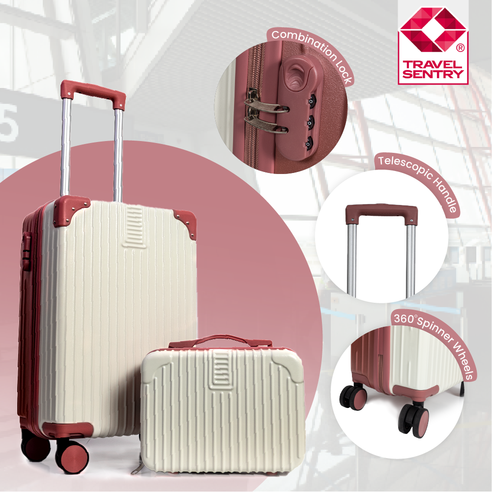 Dubai Hard Shell Carry-On Suitcase with Cosmetic Case - Rose Gold