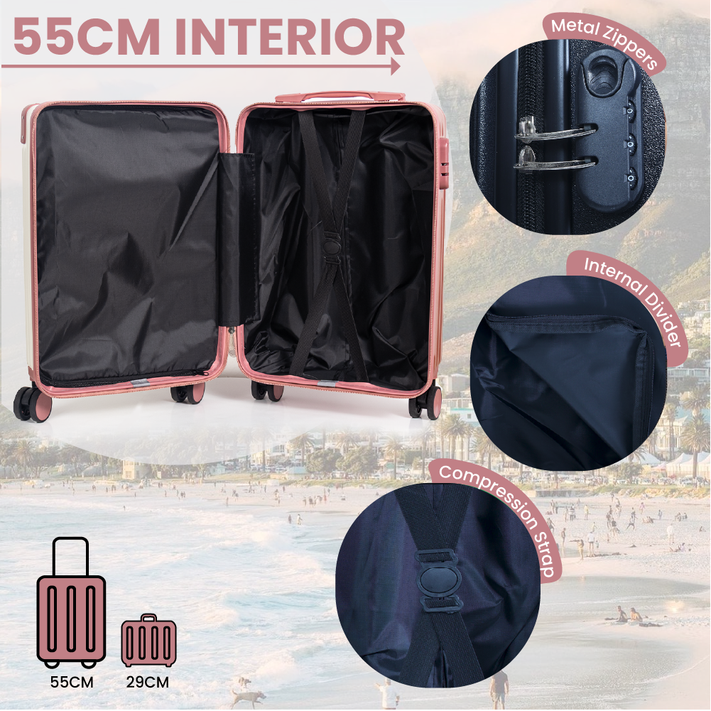 Dubai Hard Shell Carry-On Suitcase with Cosmetic Case - Rose Gold
