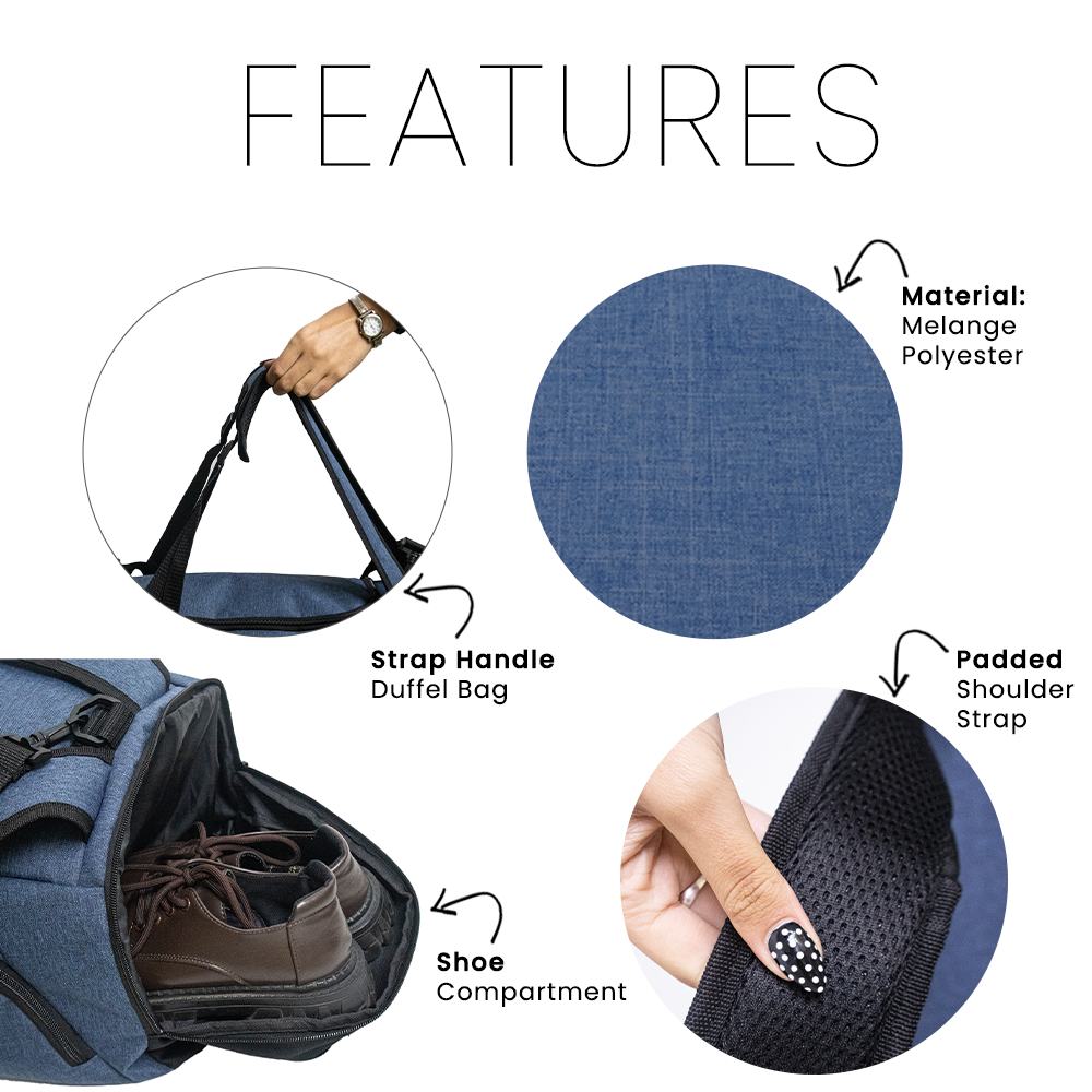 Sport Duffel & Backpack Travel Bag – Navy & Black