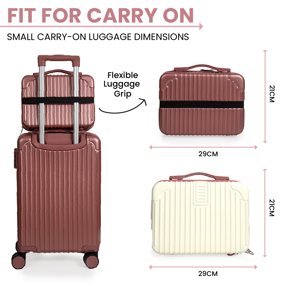 Dubai Hard Shell Carry-On Suitcase with Cosmetic Case - Rose Gold