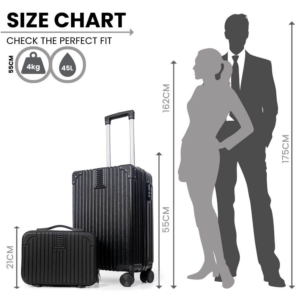 Dubai Hard Shell Carry-On Suitcase with Cosmetic Case - Jet Black