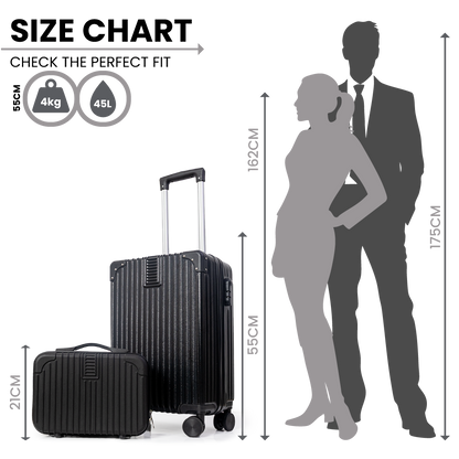 Dubai Hard Shell Carry-On Suitcase with Cosmetic Case - Jet Black