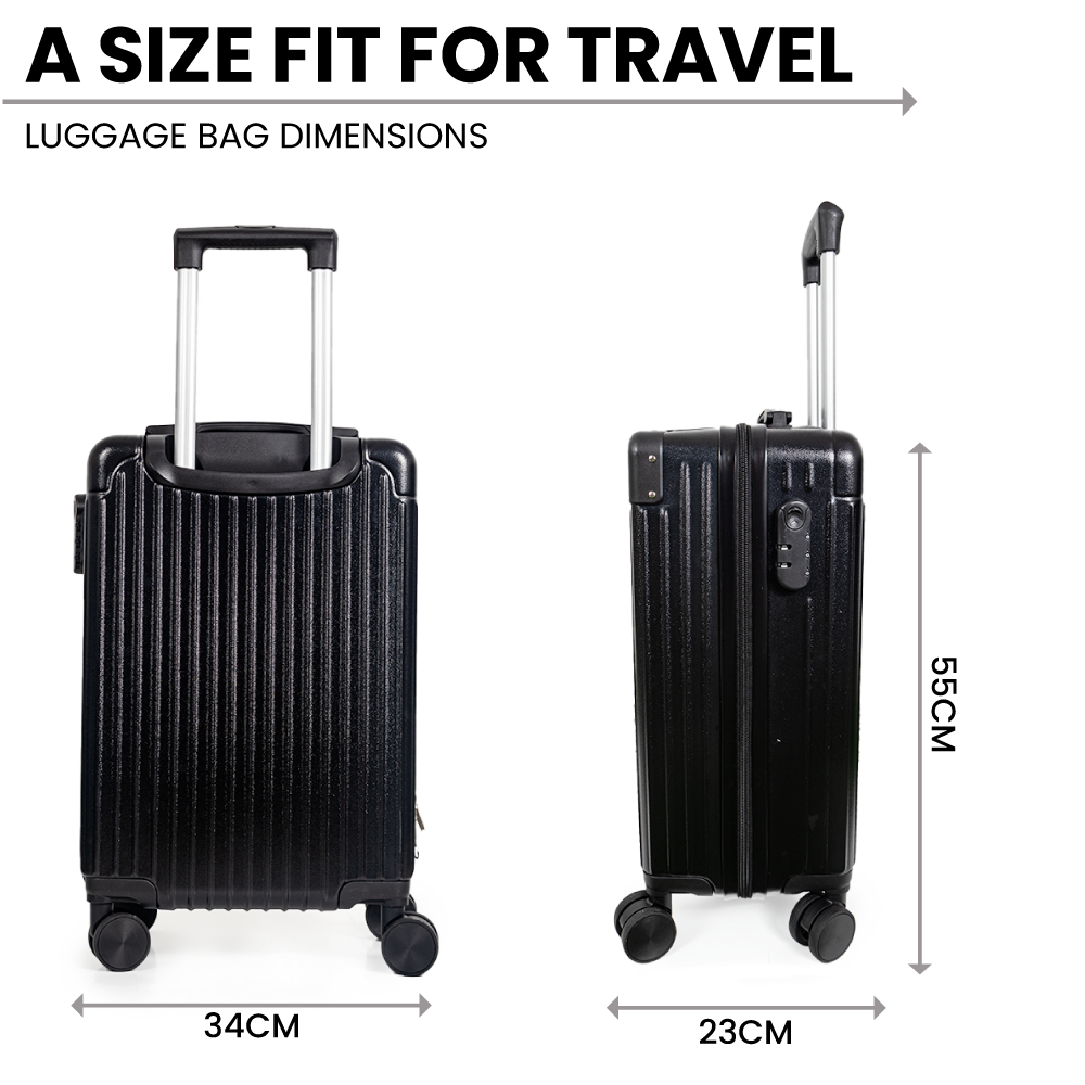 Dubai Hard Shell Carry-On Suitcase with Cosmetic Case - Jet Black