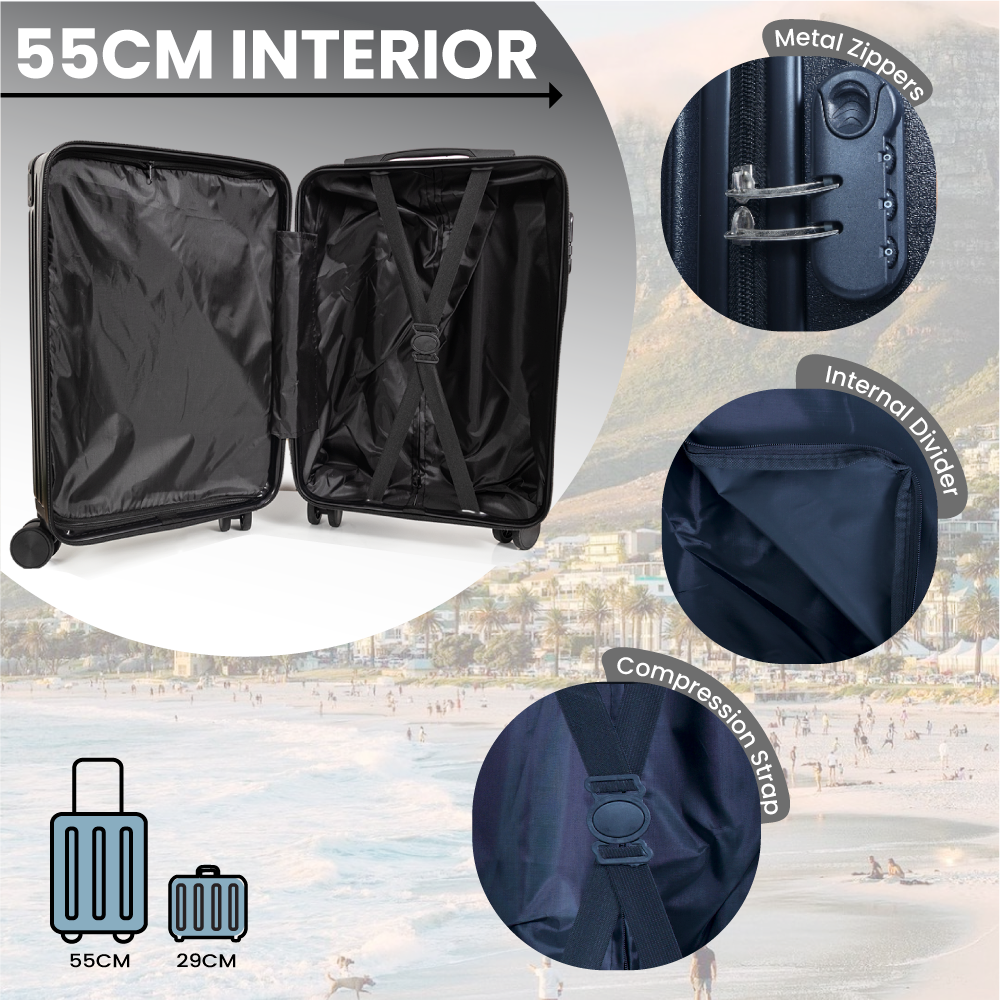 Dubai Hard Shell Carry-On Suitcase with Cosmetic Case - Black & White