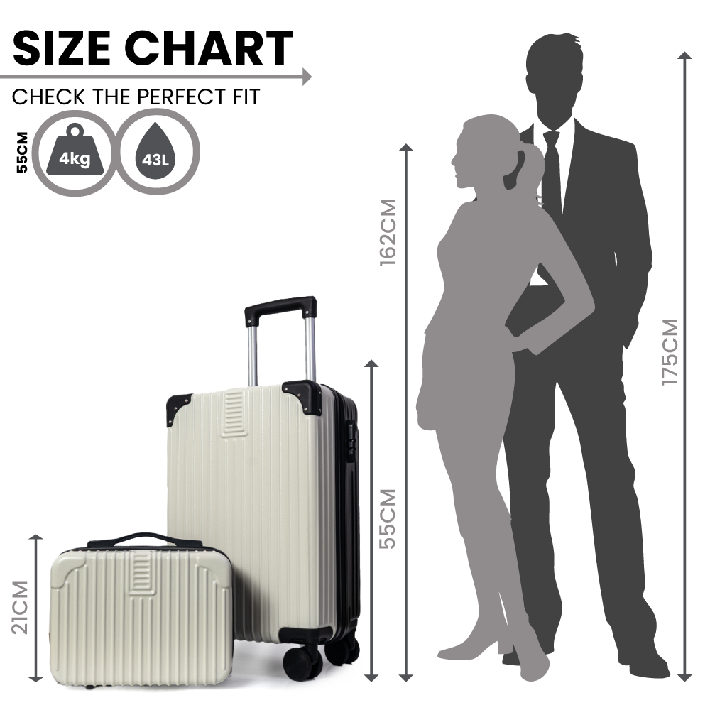 Dubai Hard Shell Carry-On Suitcase with Cosmetic Case - Black & White
