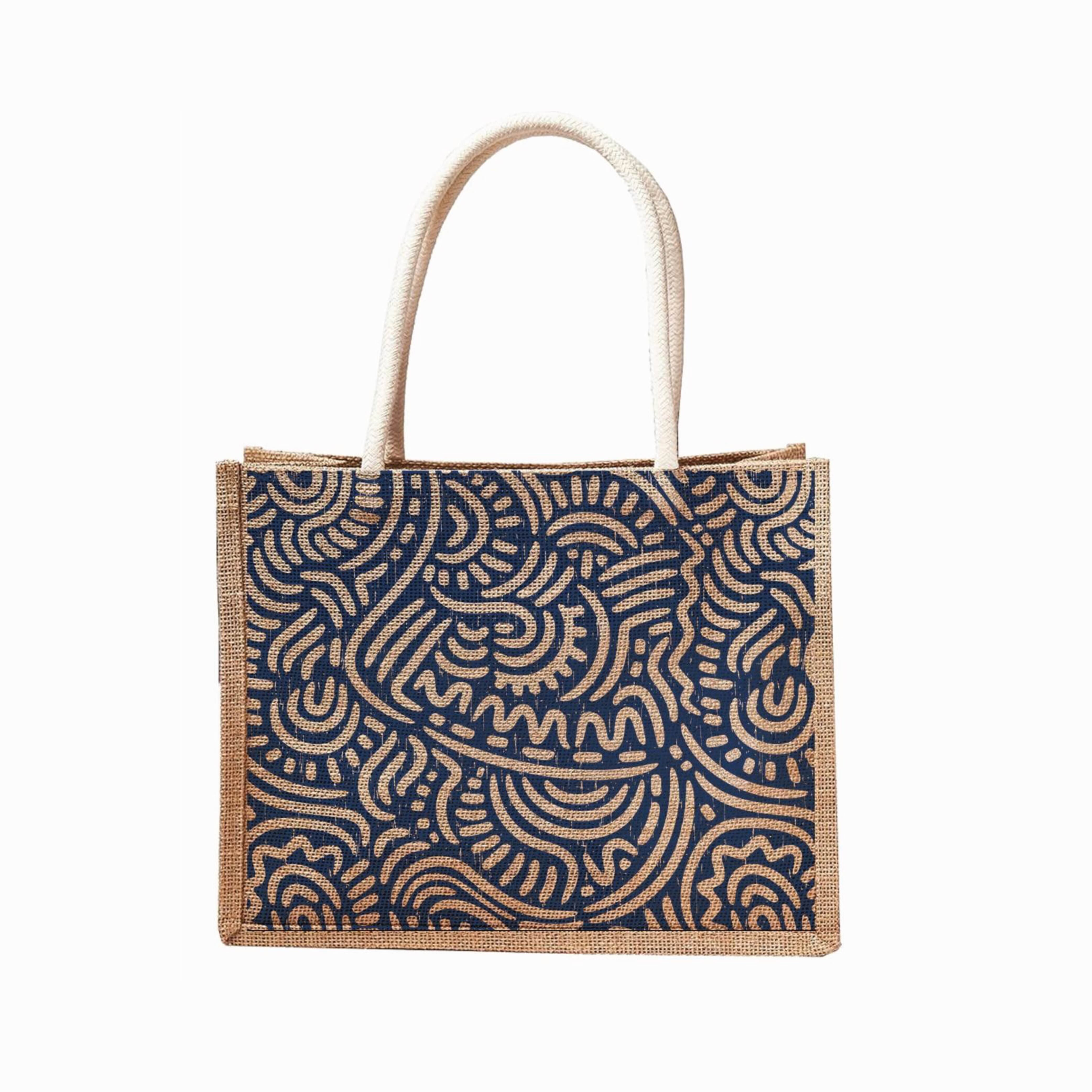 Botanical Print Reusable Jute Tote Bag | 300GSM, 18L