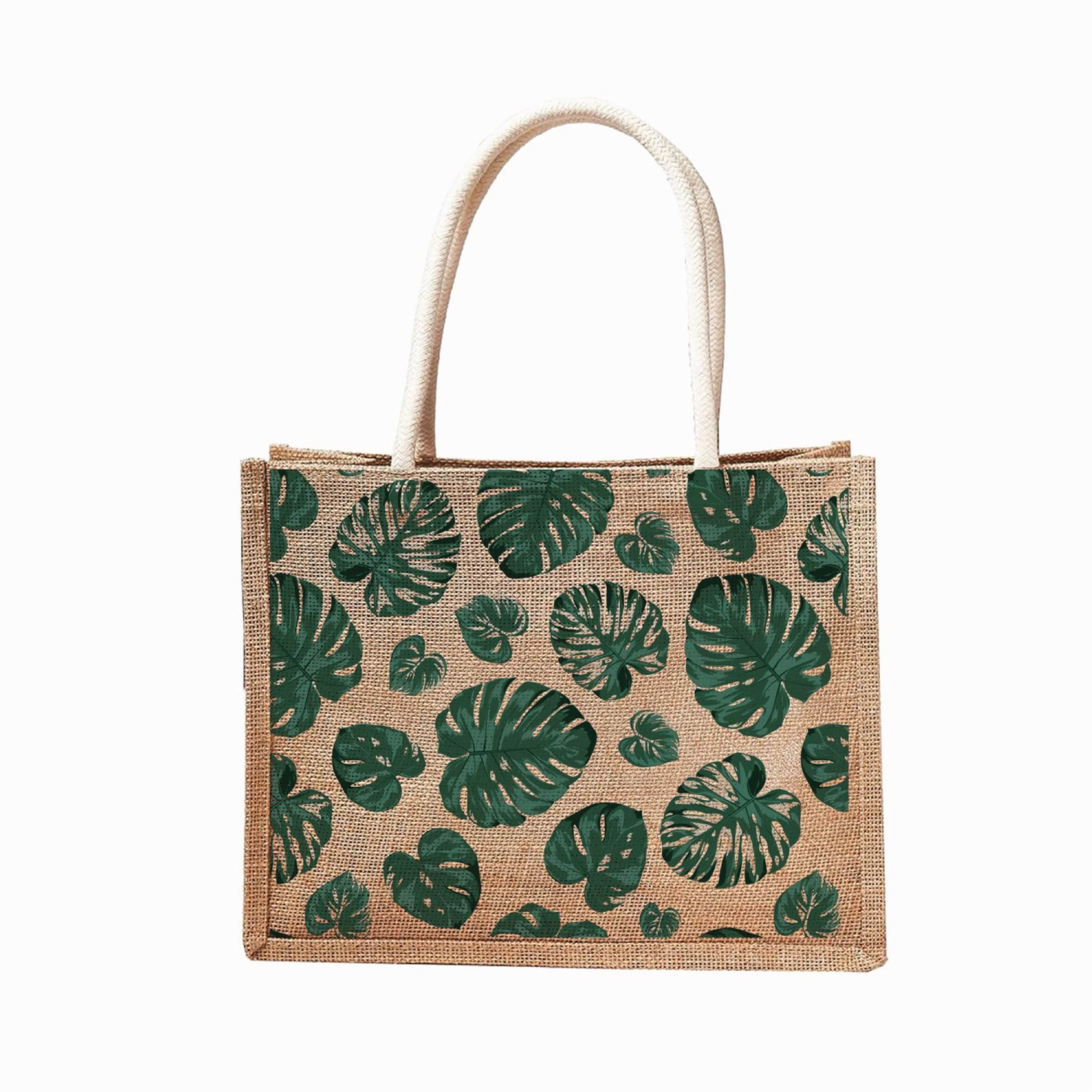Botanical Print Reusable Jute Tote Bag | 300GSM, 18L