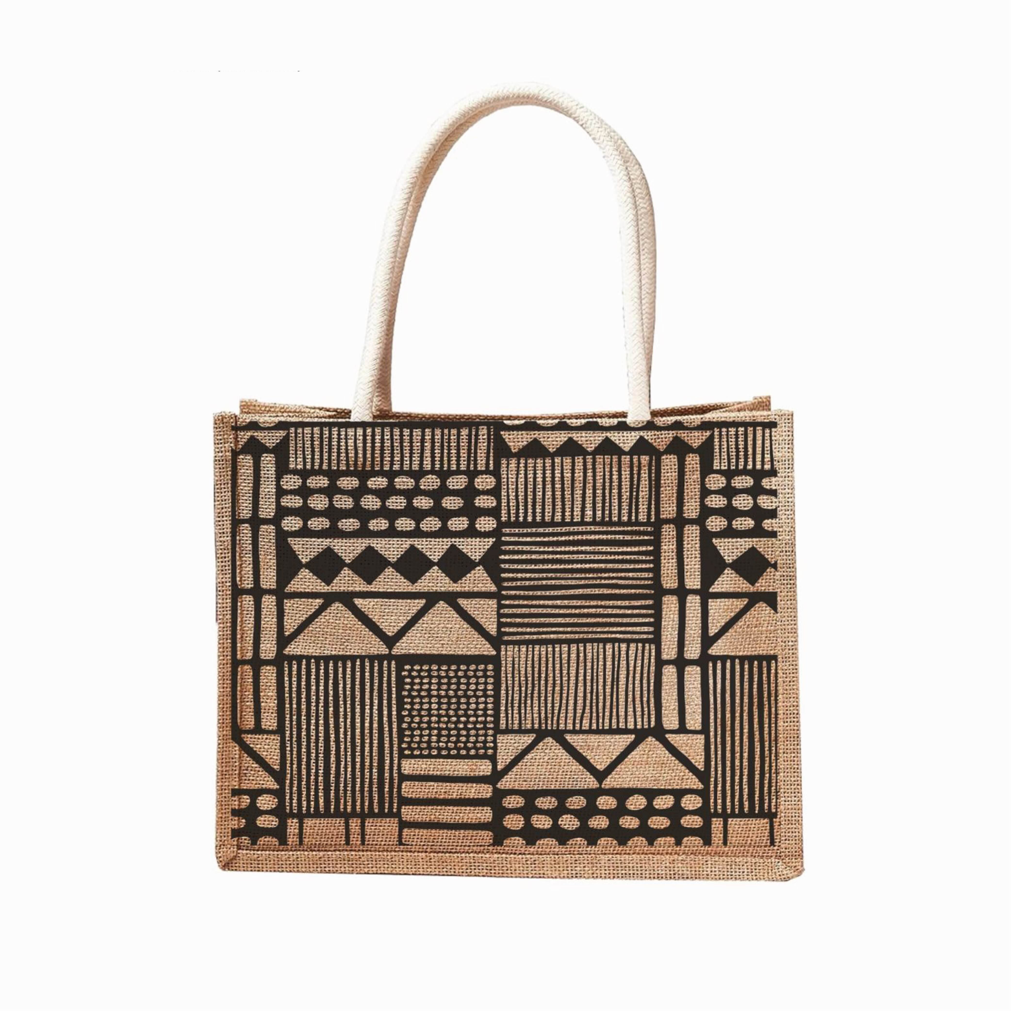 Botanical Print Reusable Jute Tote Bag | 300GSM, 18L