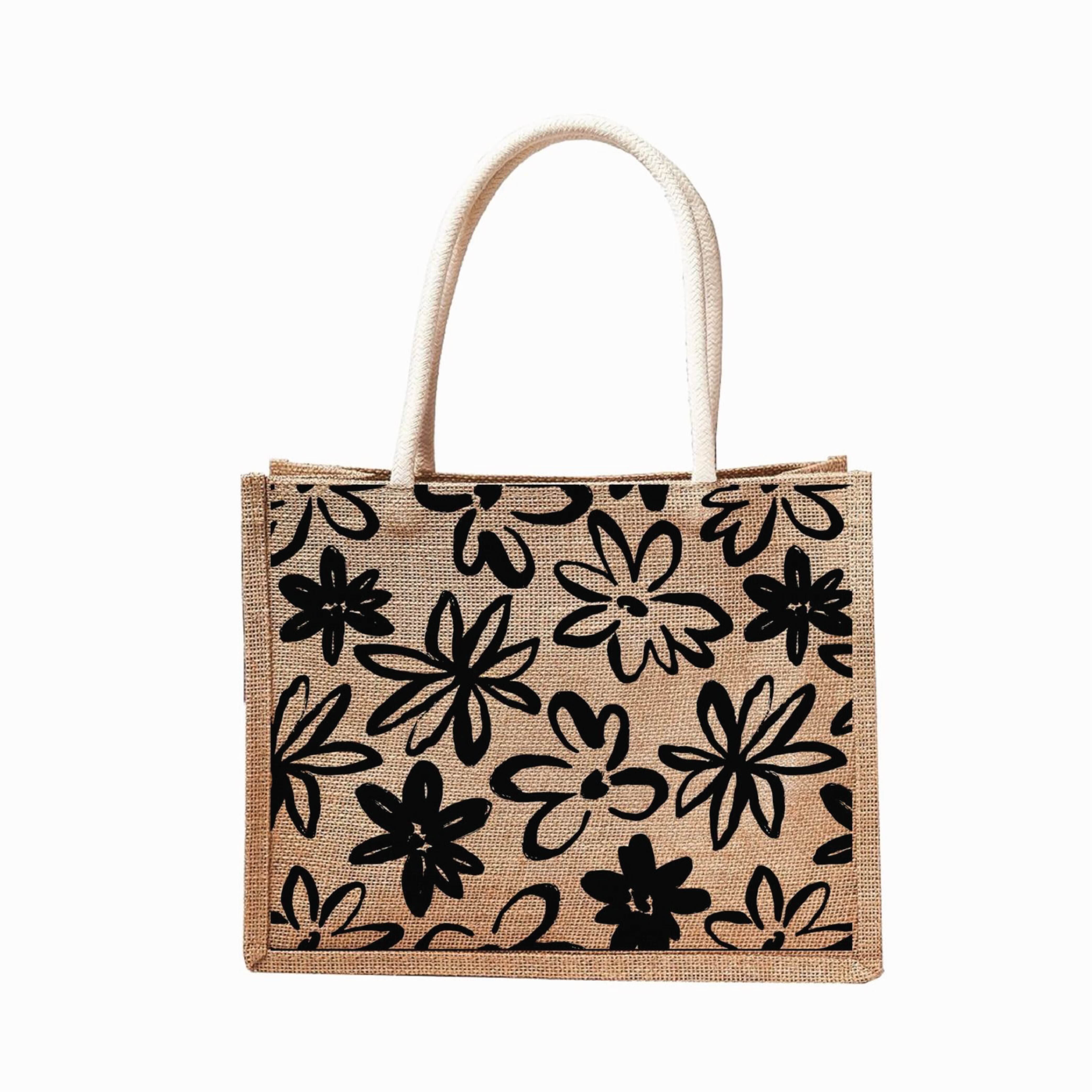 Botanical Print Reusable Jute Tote Bag | 300GSM, 18L