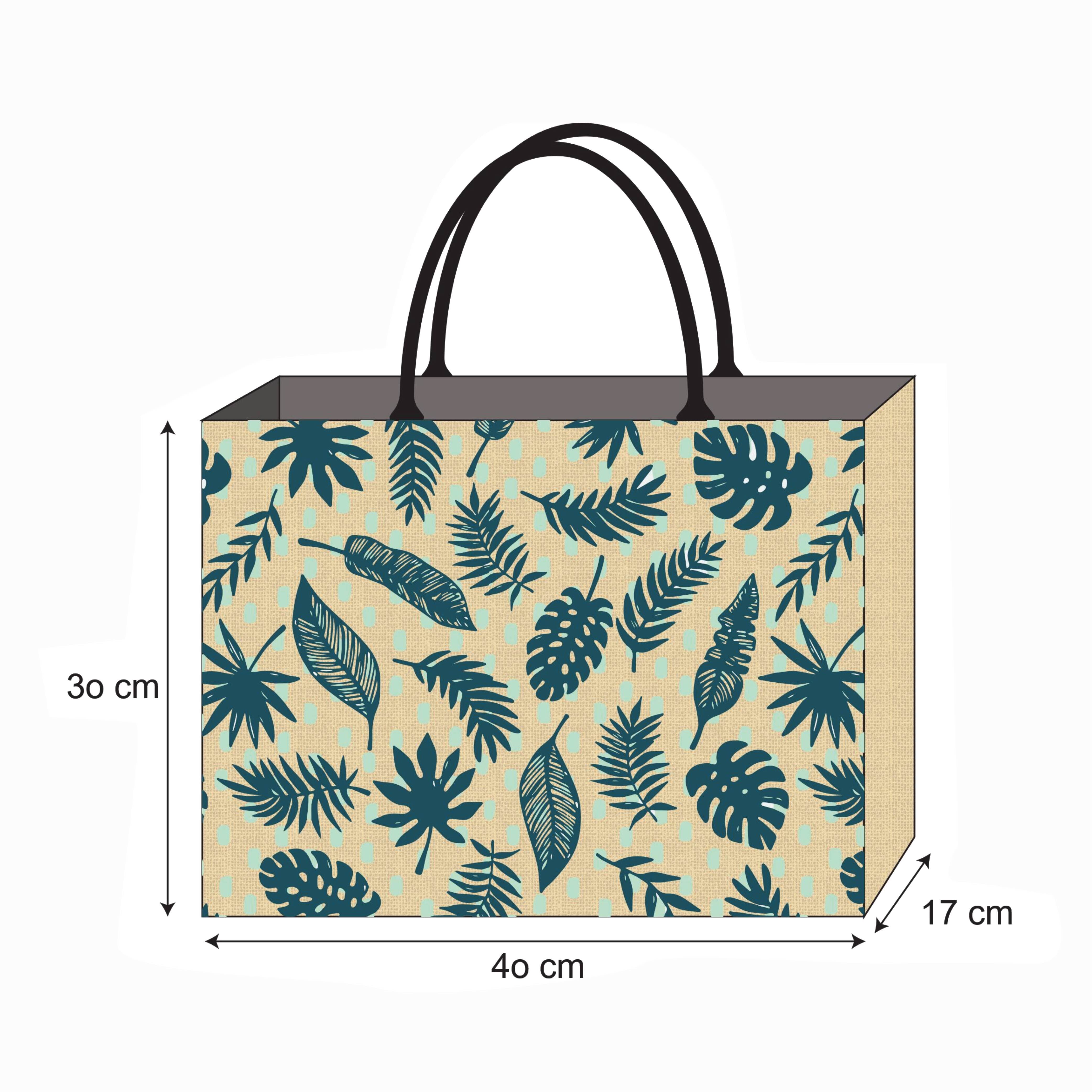 Botanical Print Reusable Jute Tote Bag | 300GSM, 18L