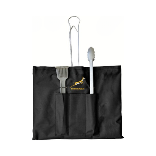 BR01 Springboks Steel Braai Set of Grid, Tongs, Scraper Brush and Velcro Bag