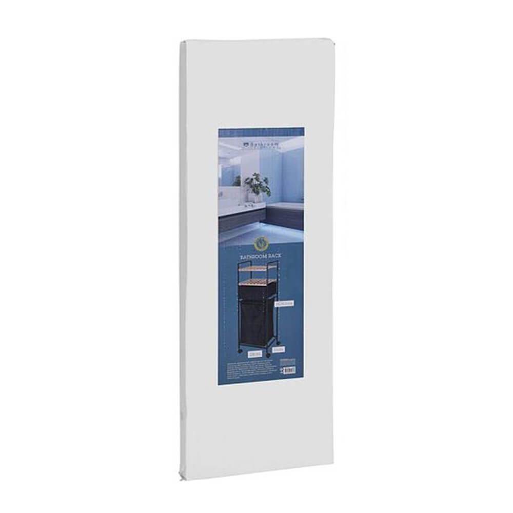 Bathroom Rack with 2 Bamboo Shelves and 40L Laundry Bag