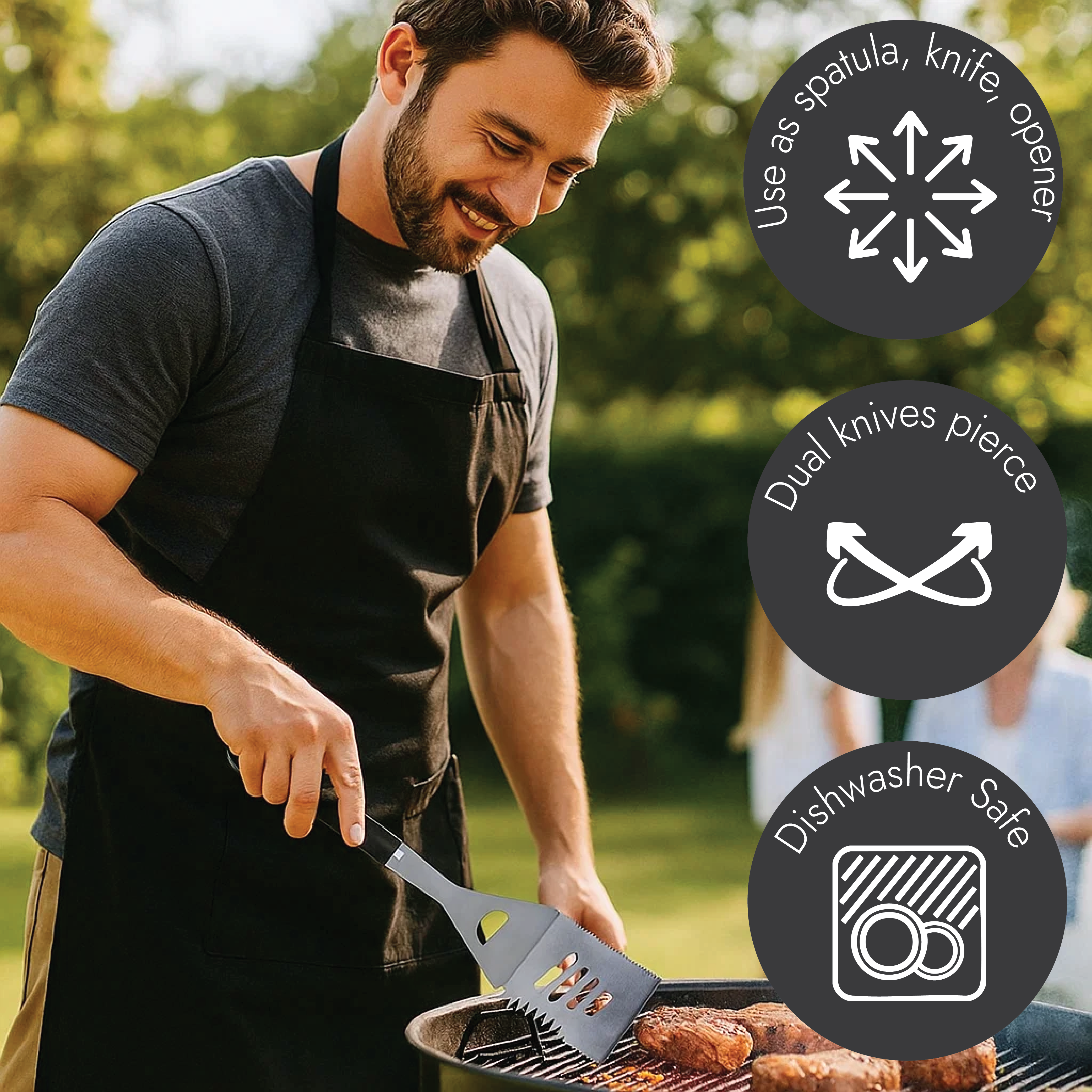 Braai Spatula with Dual Knives & Bottle Opener - Stainless Steel