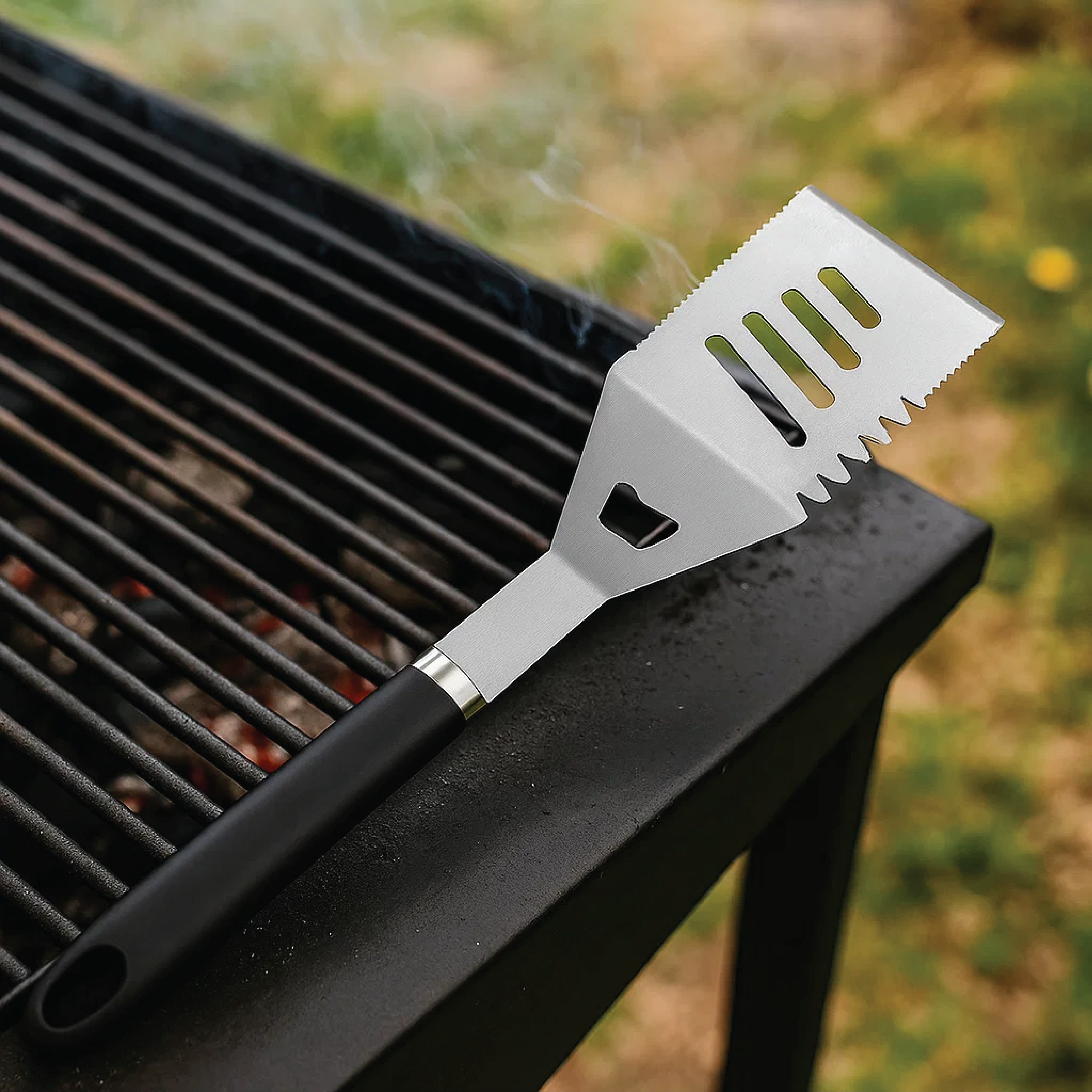 Braai Spatula with Dual Knives & Bottle Opener - Stainless Steel
