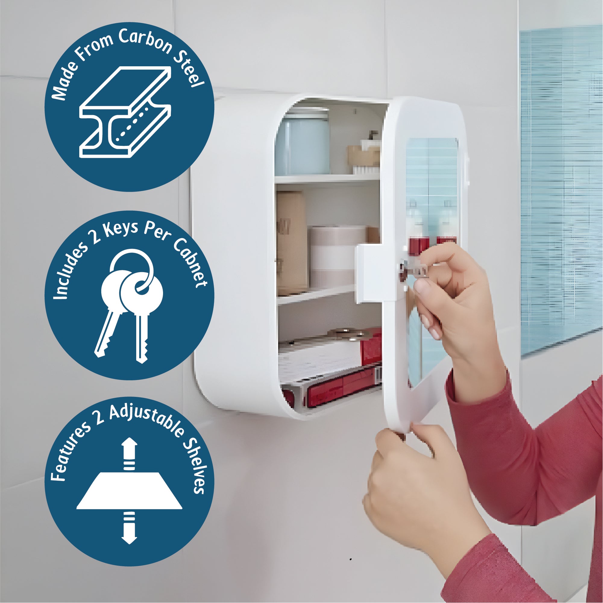 Medicine Cabinet with Mirror – 2 Colors - Storage Cabinet with Keys