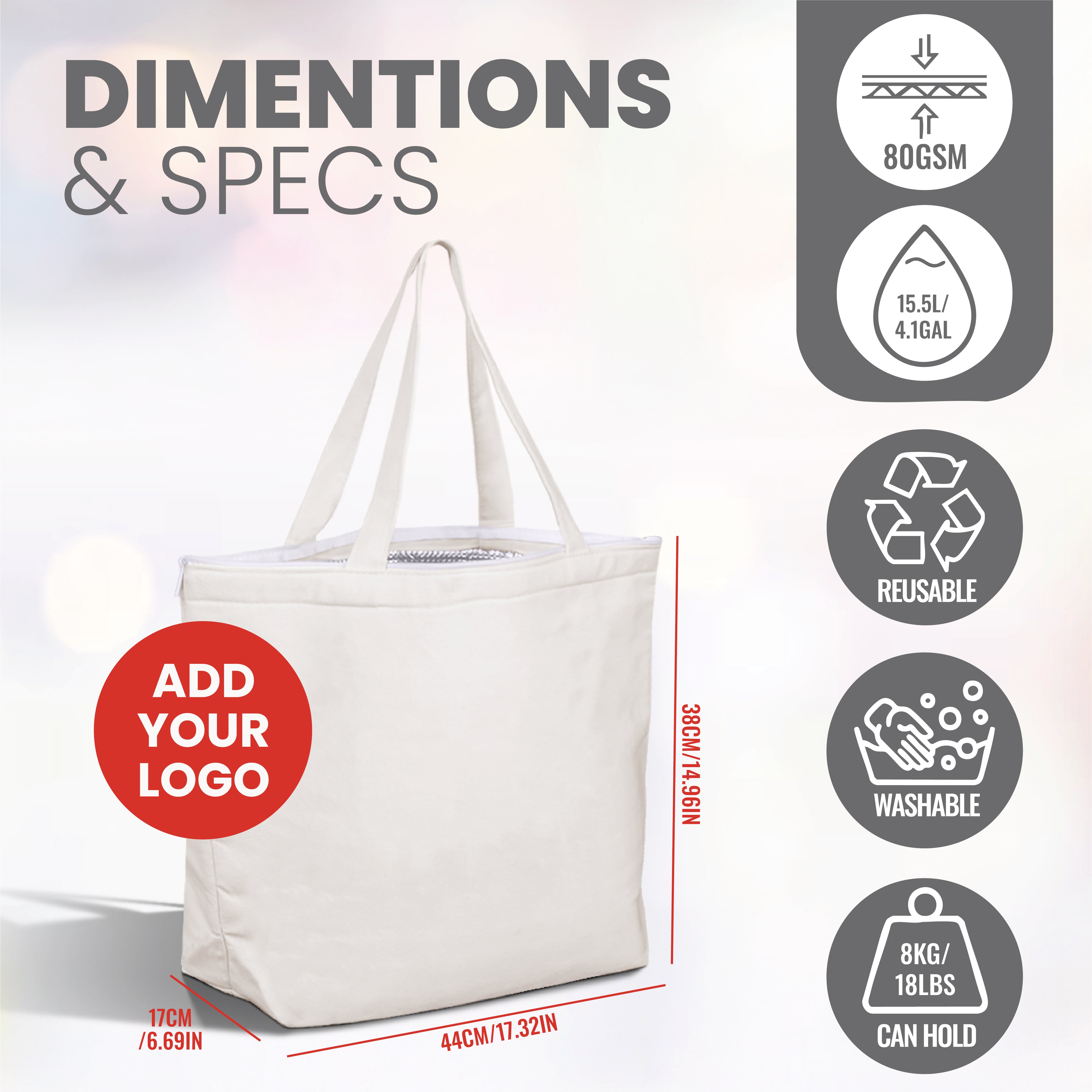 CAN-CO3-W - Wine Reusable Insulated Canvas Cooler Tote Bag | 270GSM, 27L