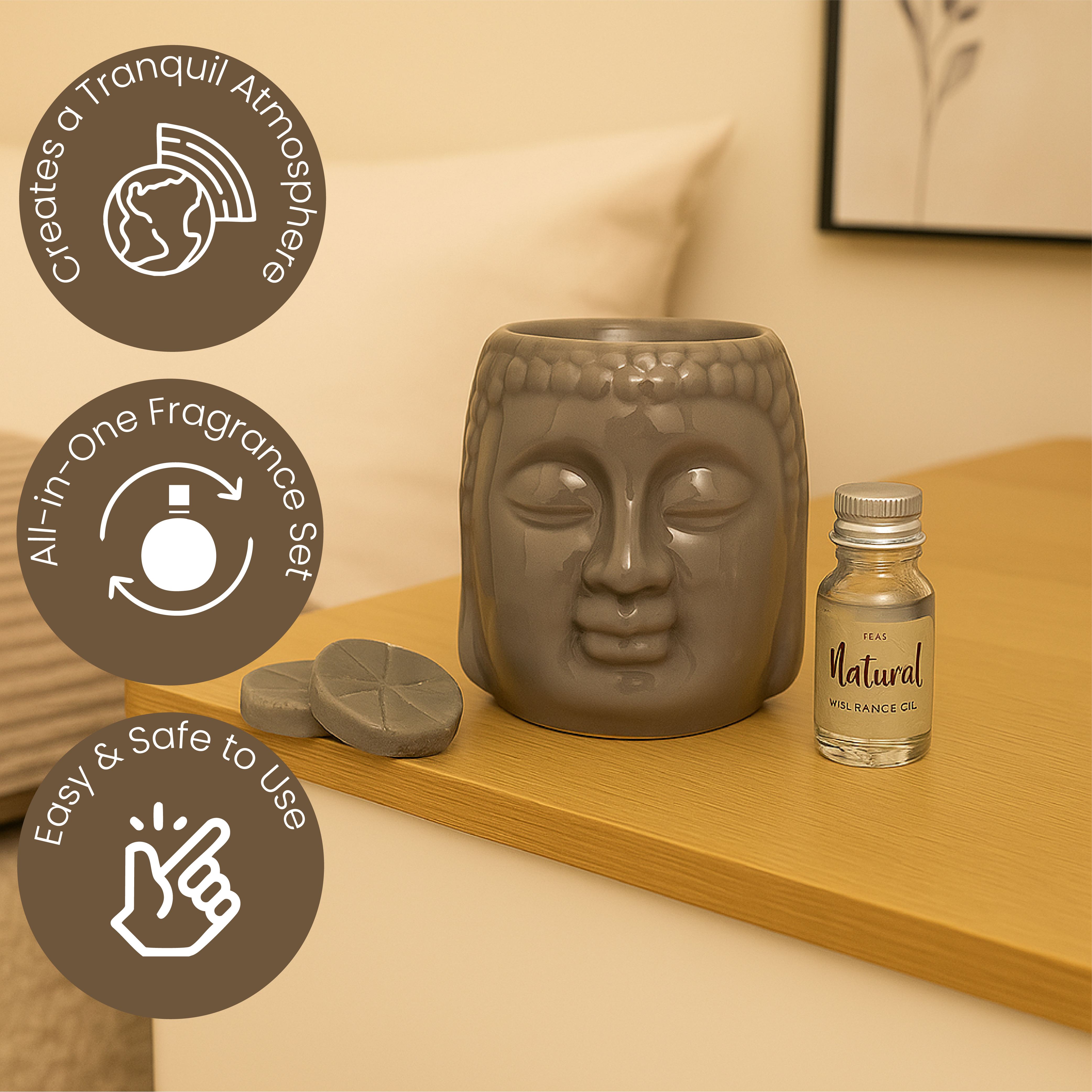 Fragrance Set with 2 Candles & 10ml Fragrance Bottle - Buddha Design