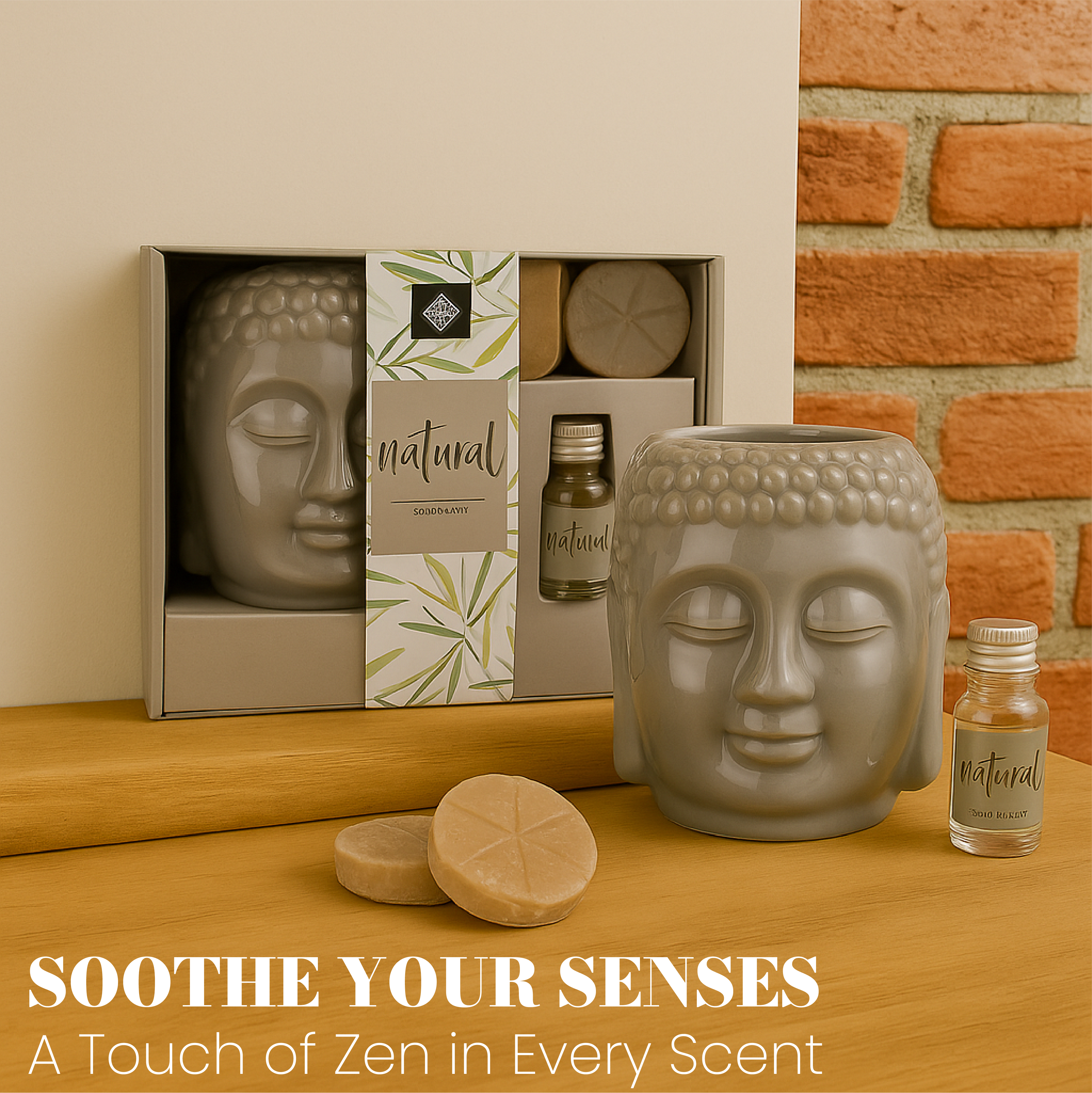 Fragrance Set with 2 Candles & 10ml Fragrance Bottle - Buddha Design