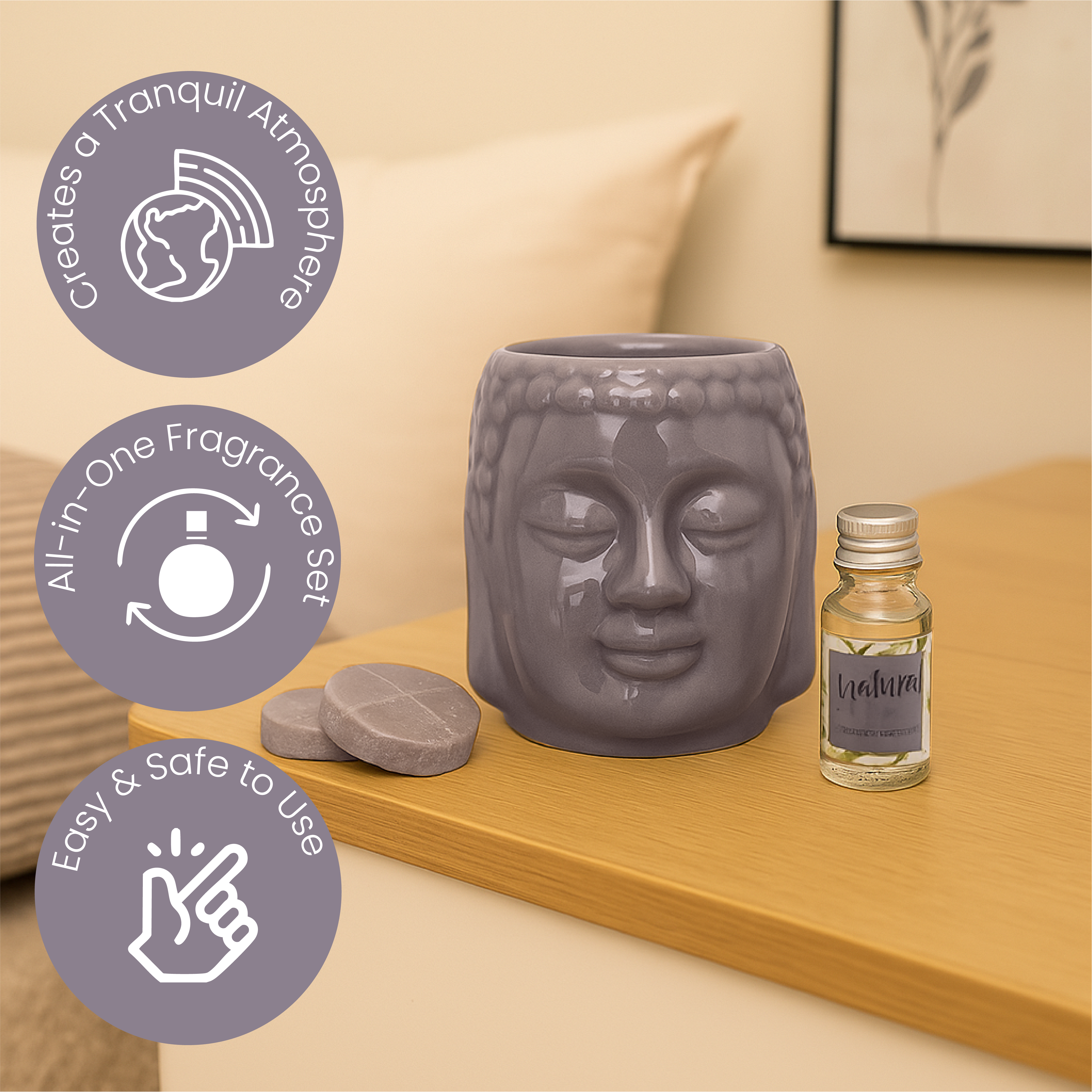Fragrance Set with 2 Candles & 10ml Fragrance Bottle - Buddha Design