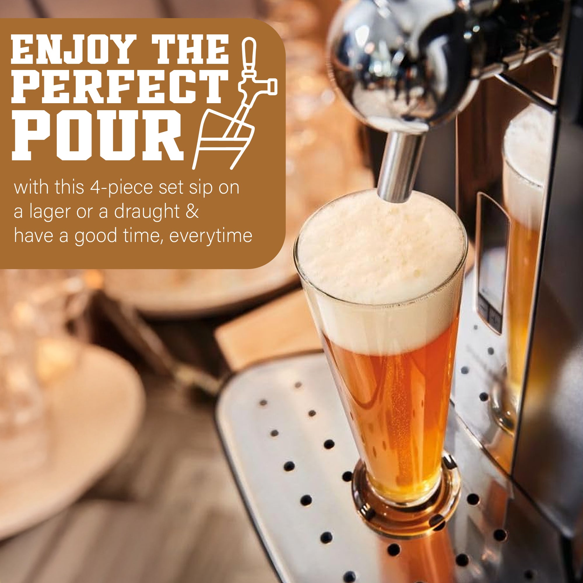 4-Piece Beer Glass Set – 360ml Each - Beer Glasses for Home & Bar