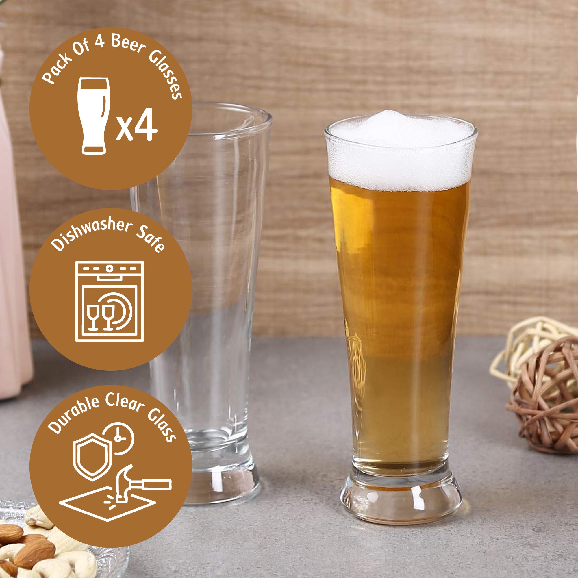 4-Piece Beer Glass Set – 360ml Each - Beer Glasses for Home & Bar