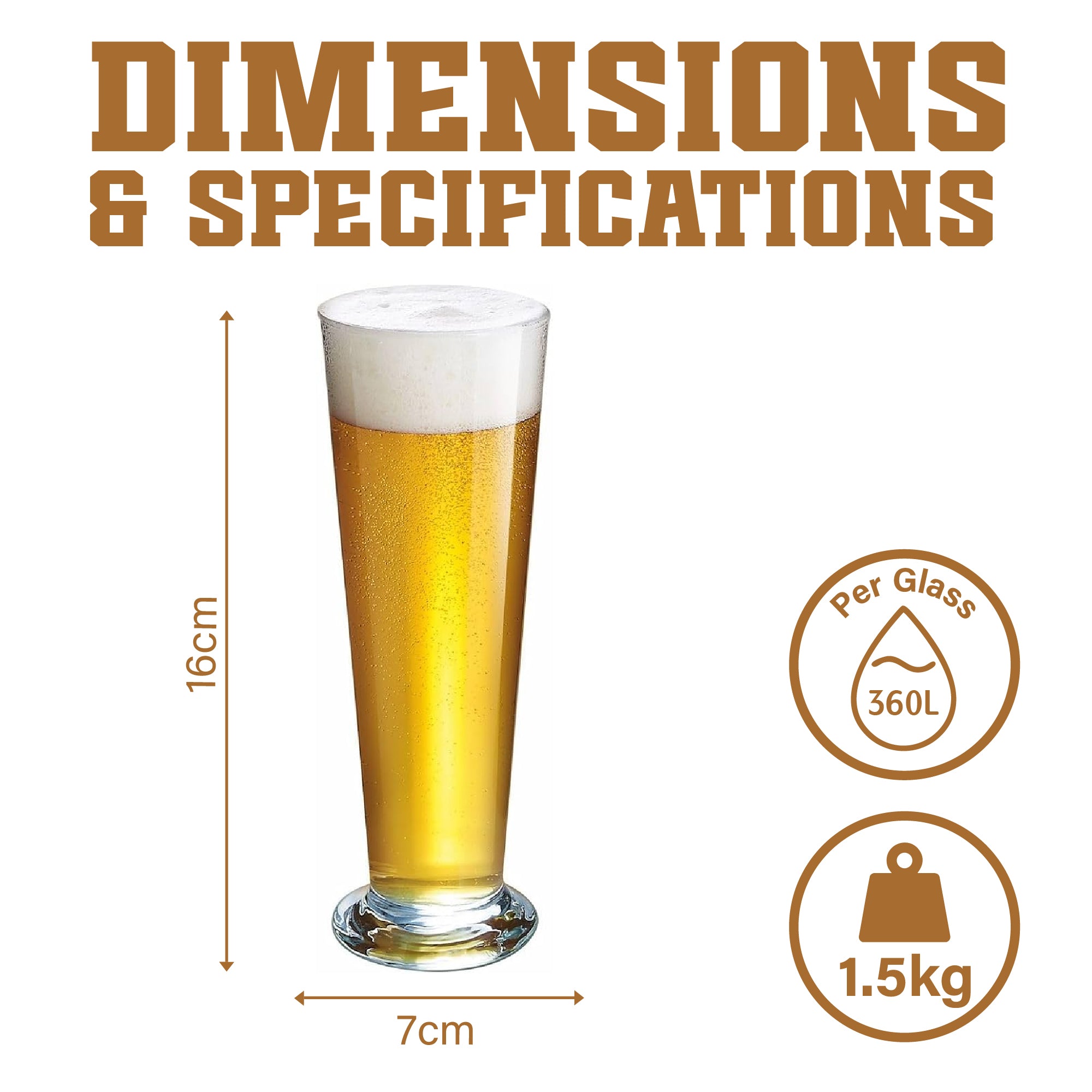 4-Piece Beer Glass Set – 360ml Each - Beer Glasses for Home & Bar