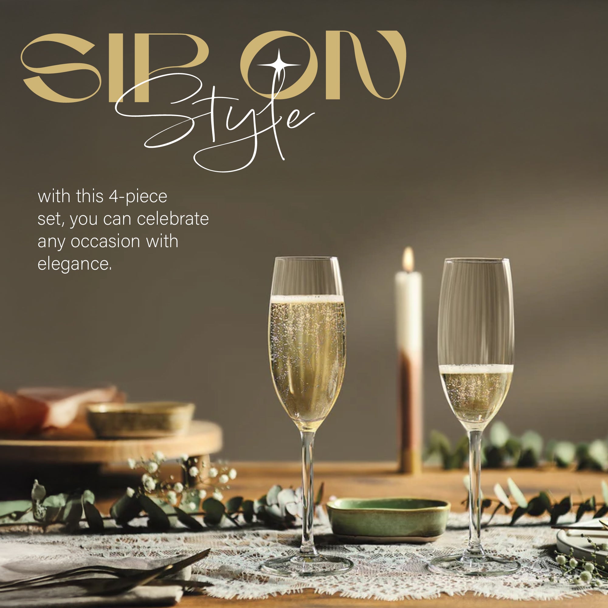 Champagne Flutes & Champagne Glasses – Set of 4 (210ml)