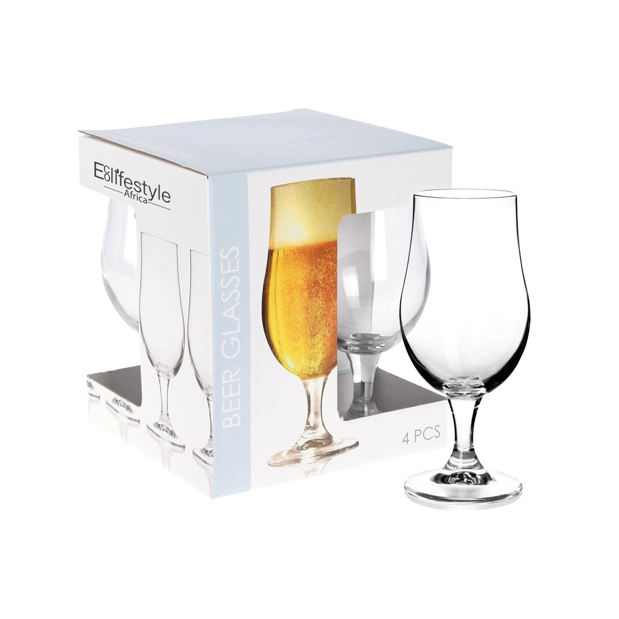 طقم أكواب بيرة فاخر من 4 قطع × 370 مل - زجاج شفاف متين وآمن للاستخدام في غسالة الأطباق 