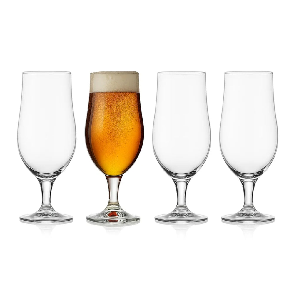 Juego de 4 vasos de cerveza premium de 370 ml: aptos para lavavajillas, vidrio transparente duradero. 