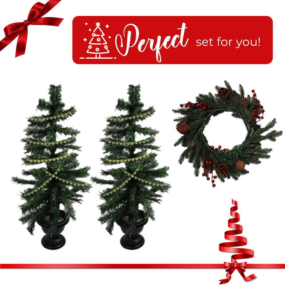 Christmas Tree's 2 Pieces with LED Function and Christmas Wreath