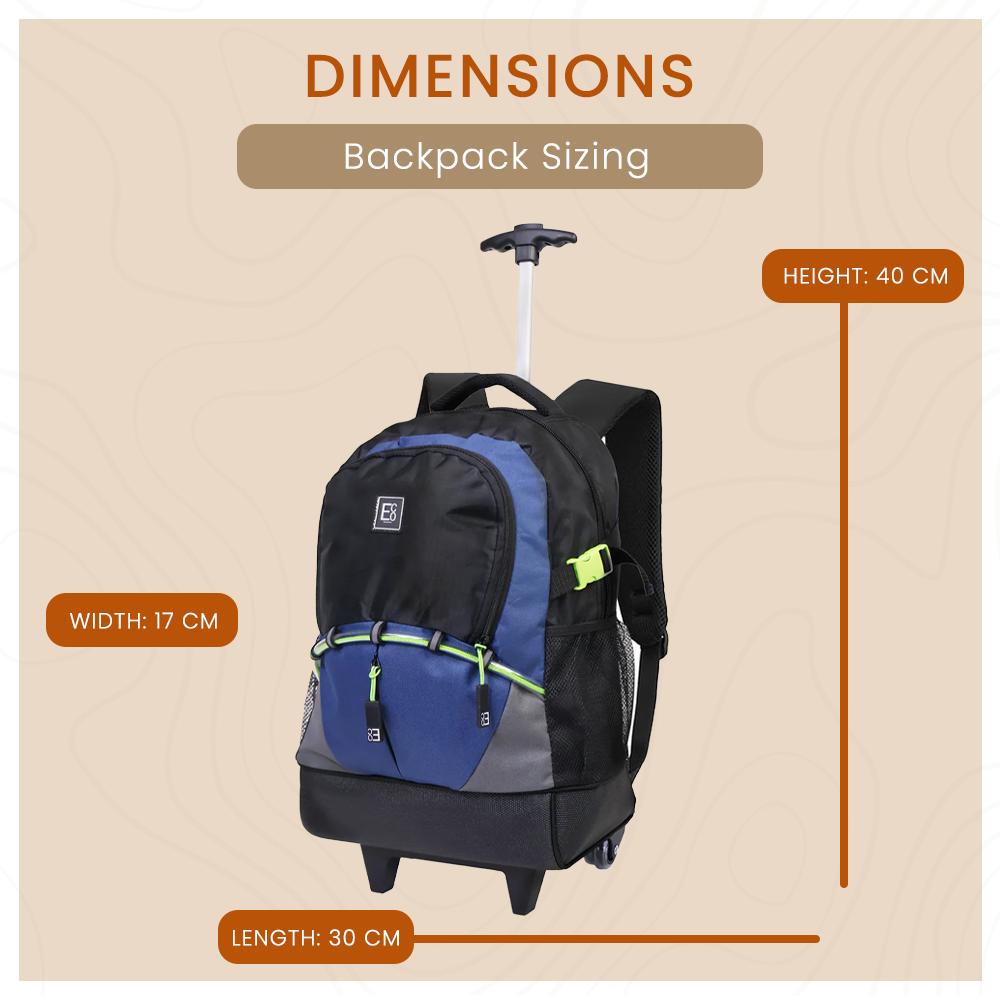 Telescopic Trolley Backpack with Roller Ball Wheels - Navy